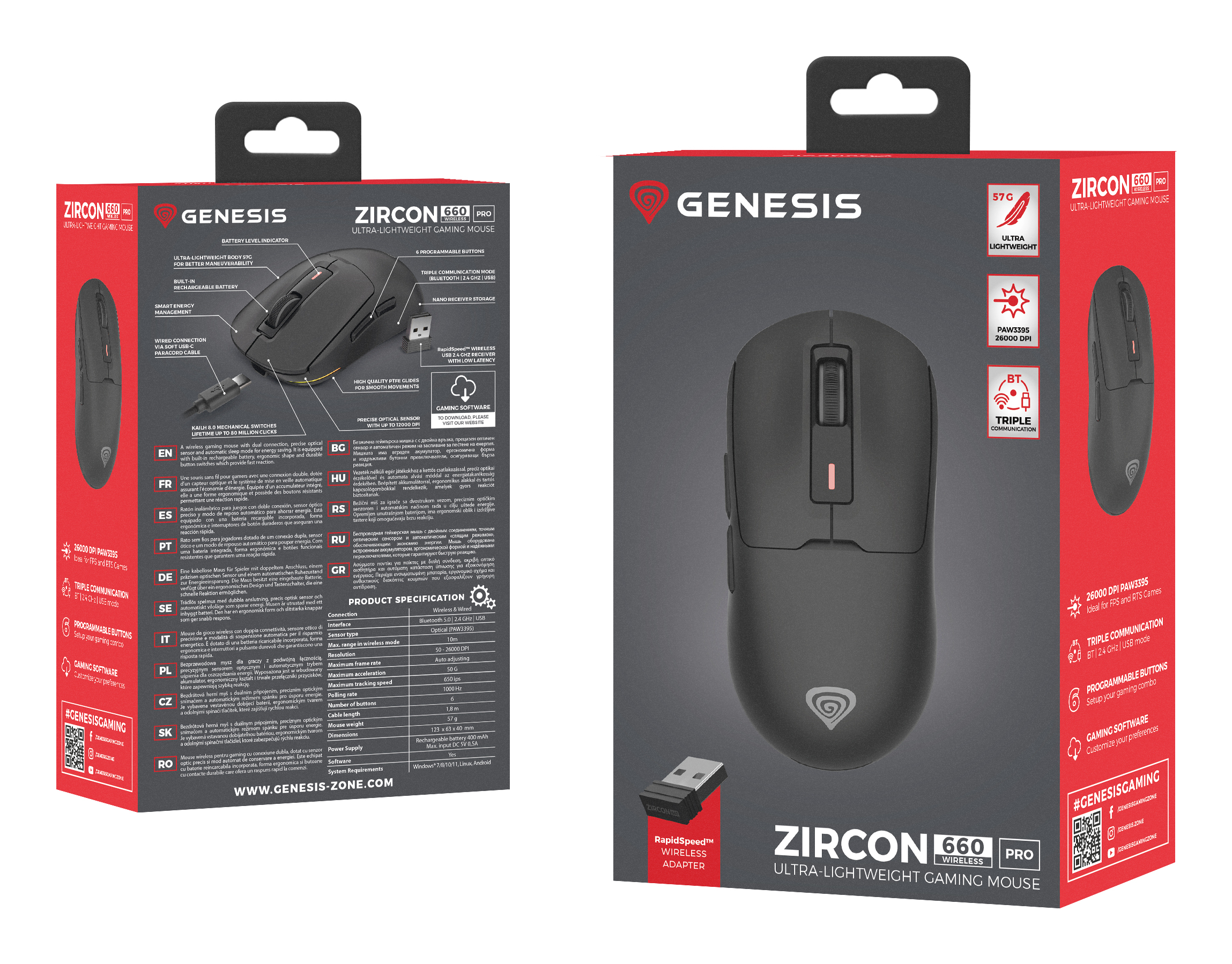 Genesis Gaming Mouse Genesis Zircon 660 Pro Wireless 26000dpi Black