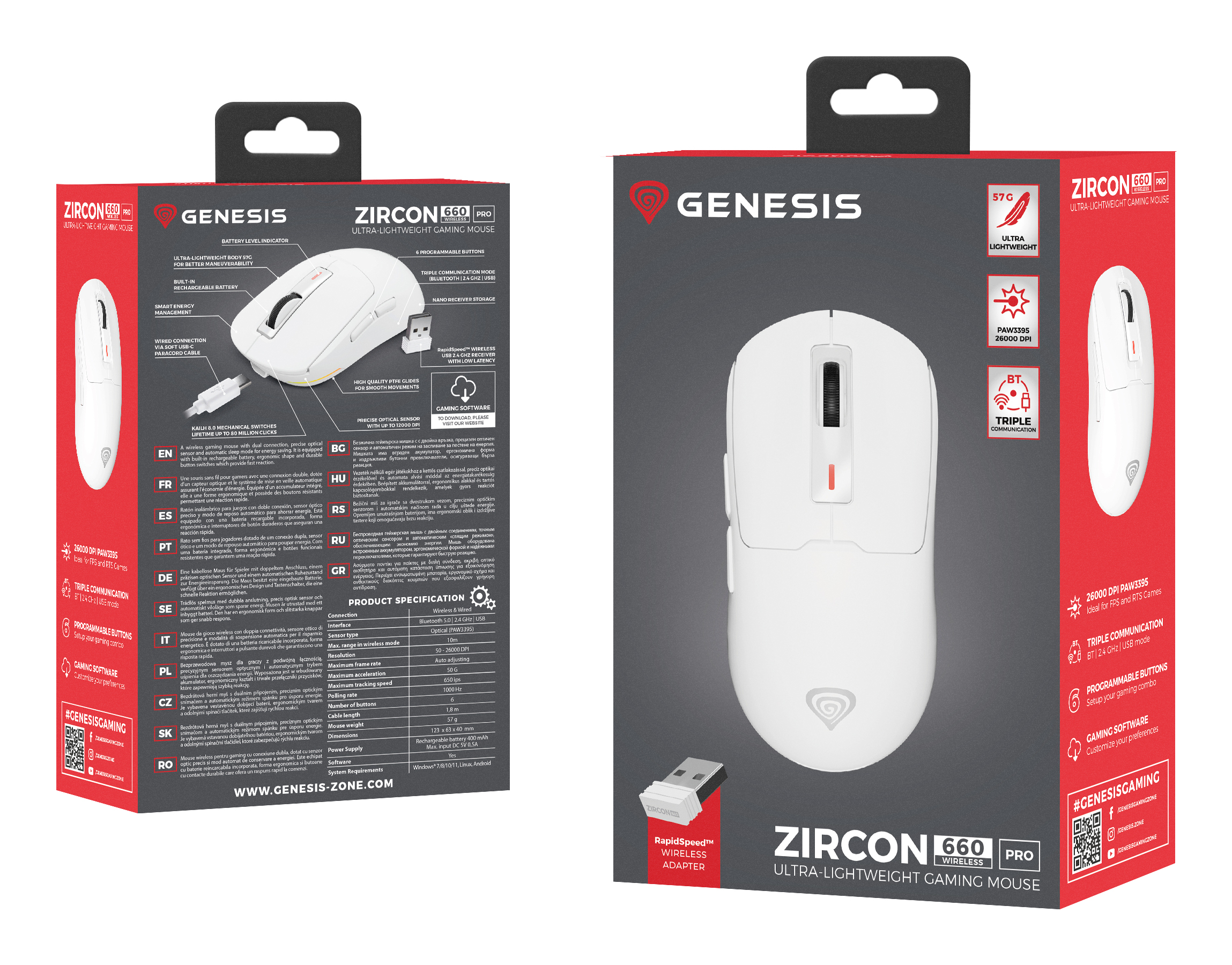 Genesis Gaming Mouse Genesis Zircon 660 Pro Wireless 26000dpi White