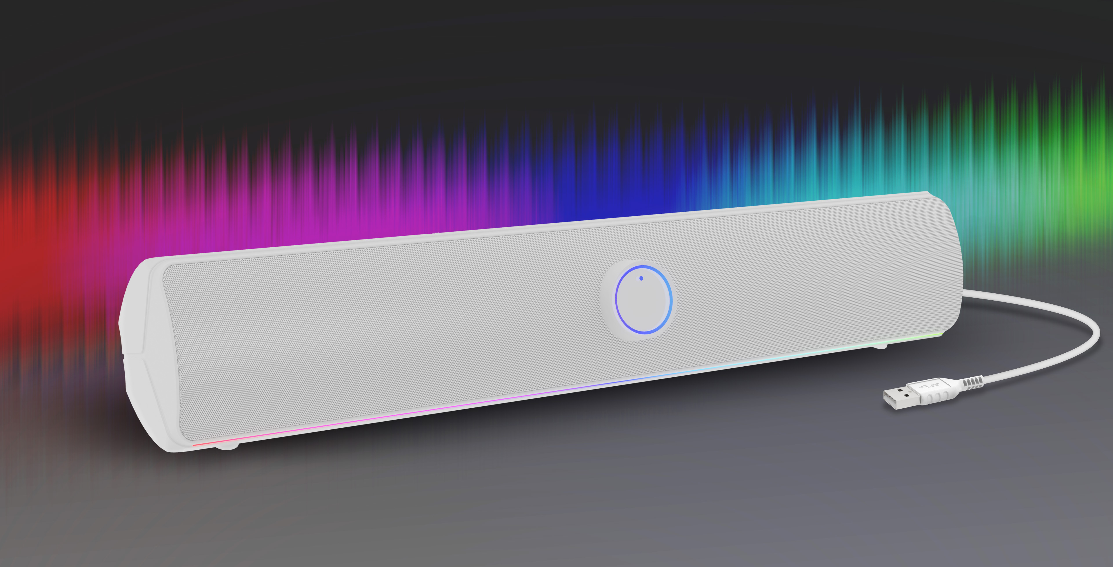 Genesis Helium 312BT NCS-2305 soundbar, 2.0 stereo, 10 W RMS, Bluetooth 5.2 en USB, RGB-verlichting, touchbediening, wit