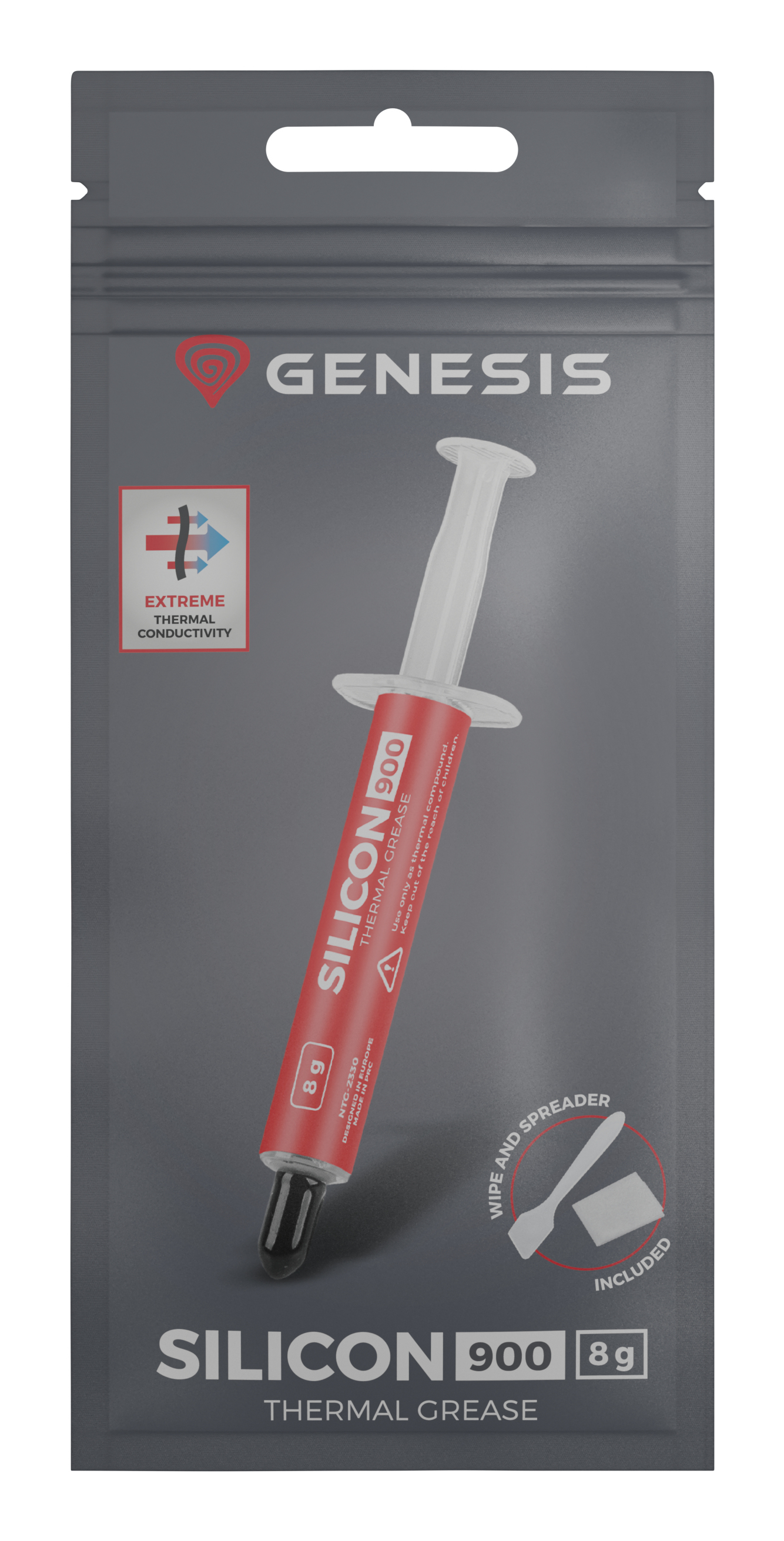 Genesis Silicon 900 koelpasta, 8 gram, 12,8 W/mK, spuitapplicator