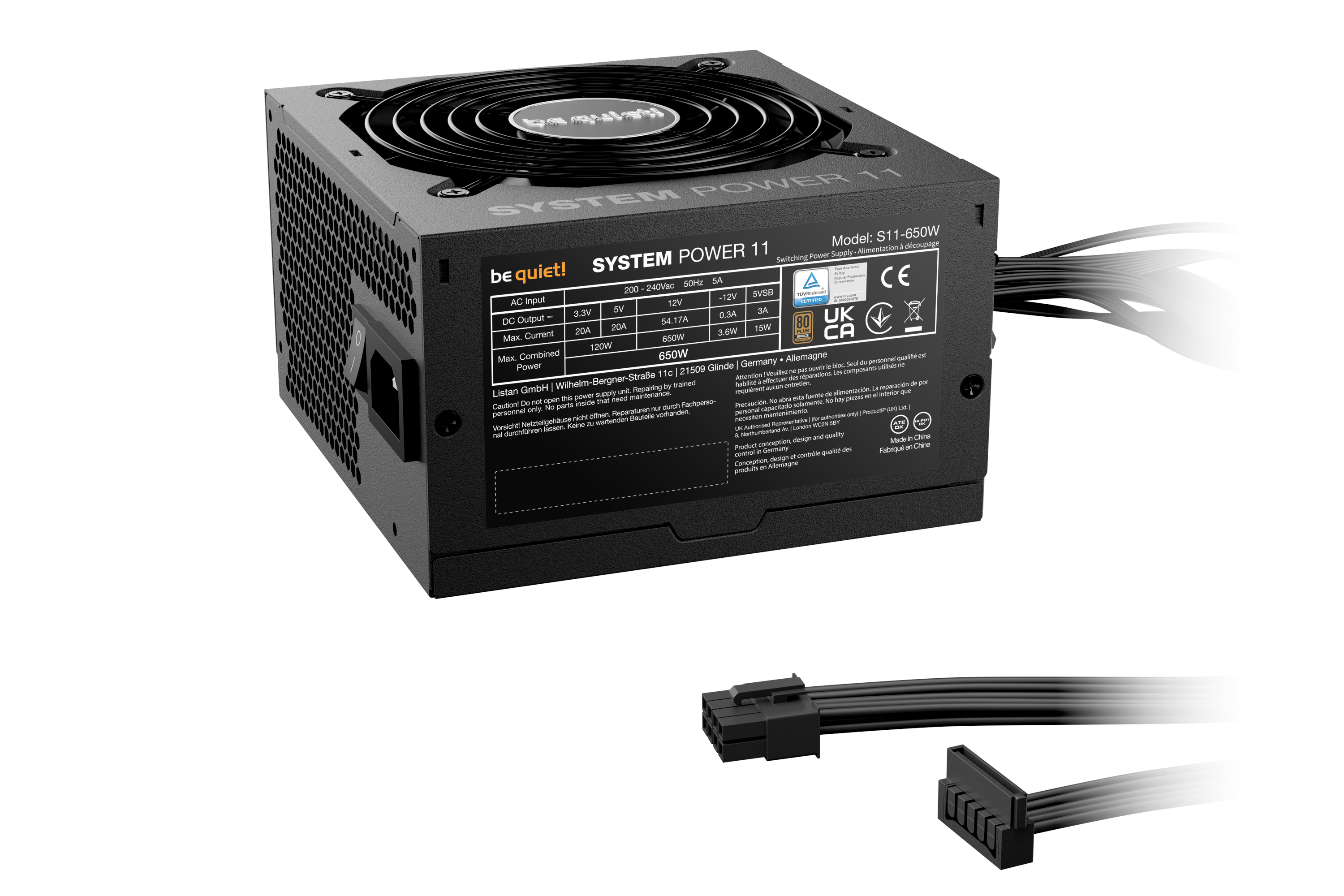 be quiet! System Power 11 650W, ATX3.1, 80+Bronze, 1x PCIe5.1 12V-2x6 450W, DC-DC, 2xPCI-Ex, 5xSATA, 1xPATA, Single-Rail, 120mm fan