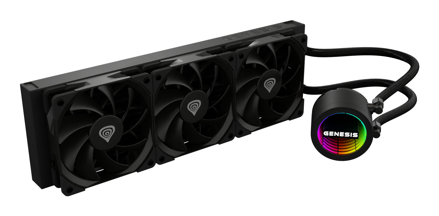 Genesis Hydria 360 Black - 360mm AIO met stille 3-phase pump, 3x 120mm PWM-fans