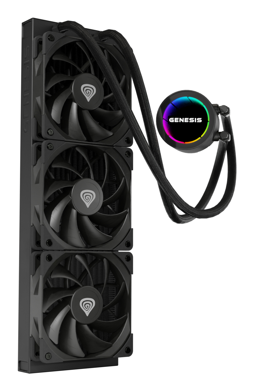 Genesis Hydria 360 Black - 360mm AIO met stille 3-phase pump, 3x 120mm PWM-fans