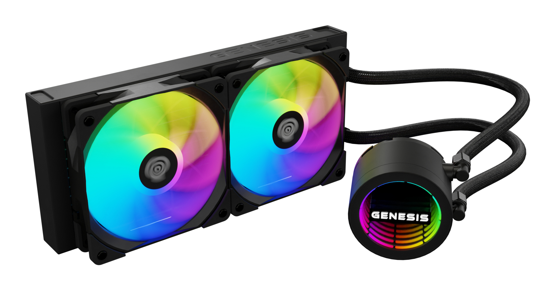 Genesis Hydria 240 ARGB Black - 240mm AIO met stille 3-phase pump, dual 120mm PWM-fans en ARGB-verlichting