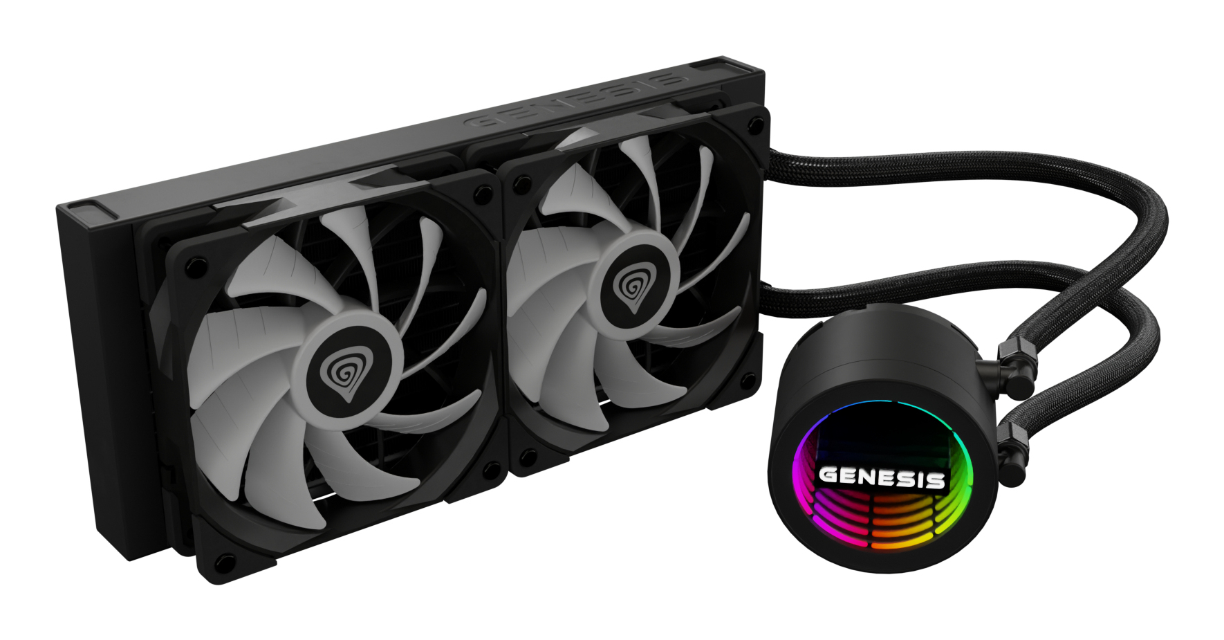 Genesis Hydria 240 ARGB Black - 240mm AIO met stille 3-phase pump, dual 120mm PWM-fans en ARGB-verlichting