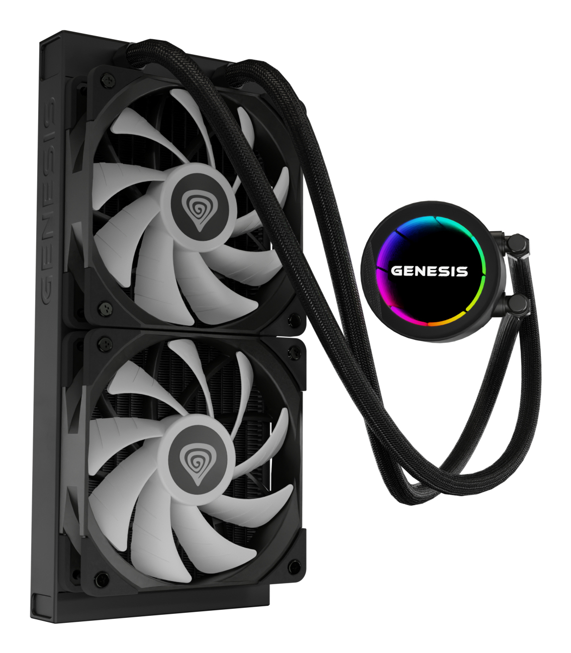 Genesis Hydria 240 ARGB Black - 240mm AIO met stille 3-phase pump, dual 120mm PWM-fans en ARGB-verlichting
