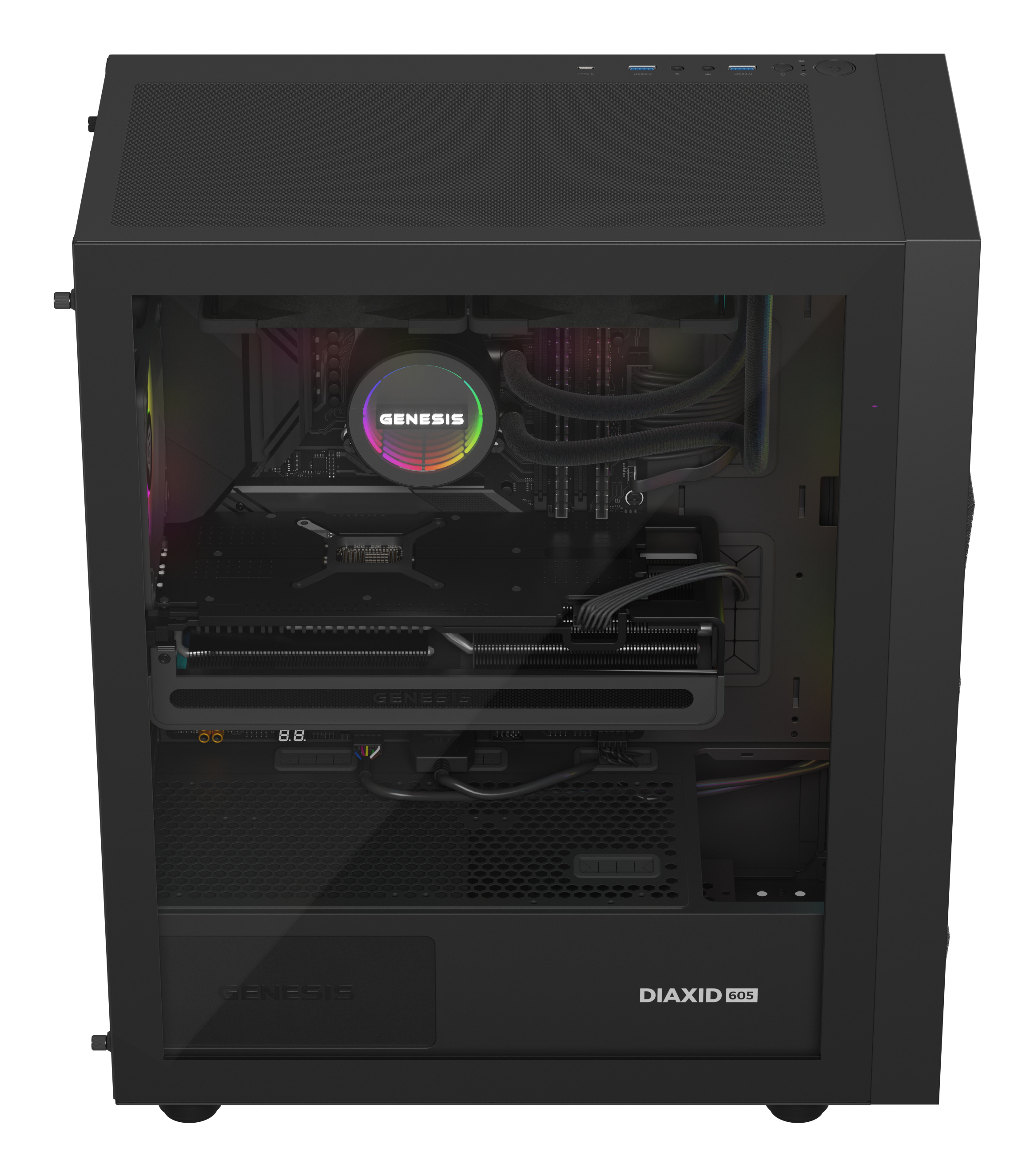 Genesis Hydria 240 ARGB Black - 240mm AIO met stille 3-phase pump, dual 120mm PWM-fans en ARGB-verlichting