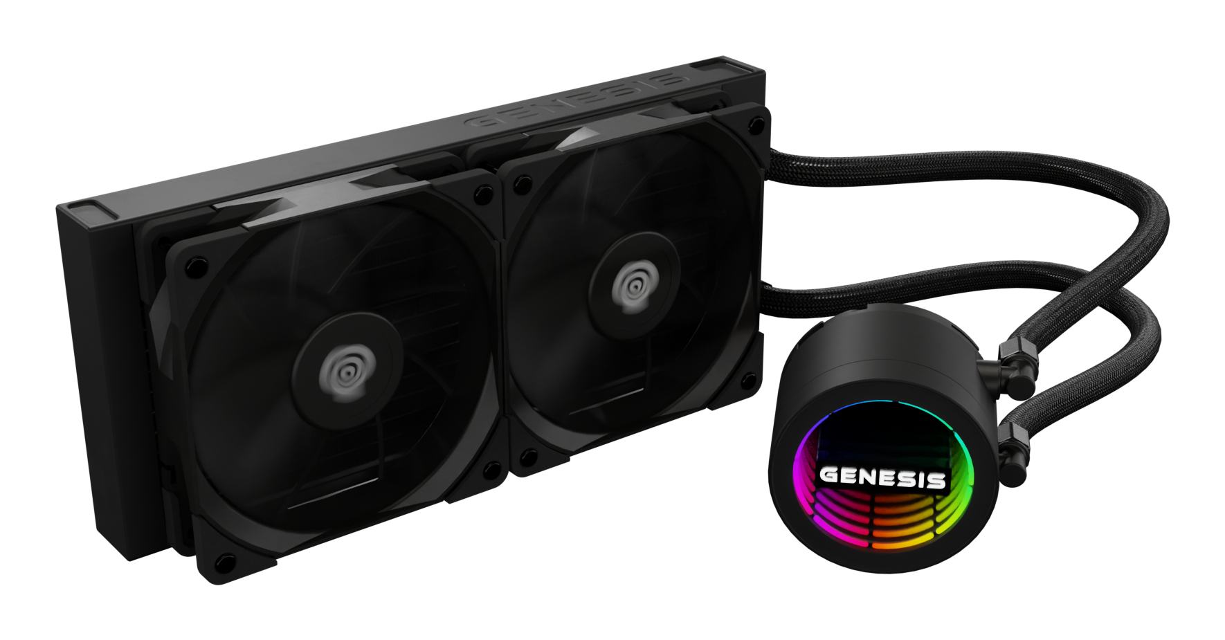 Genesis Hydria 240 Black - 240mm AIO met stille 3-phase pump, dual 120mm PWM-fans.