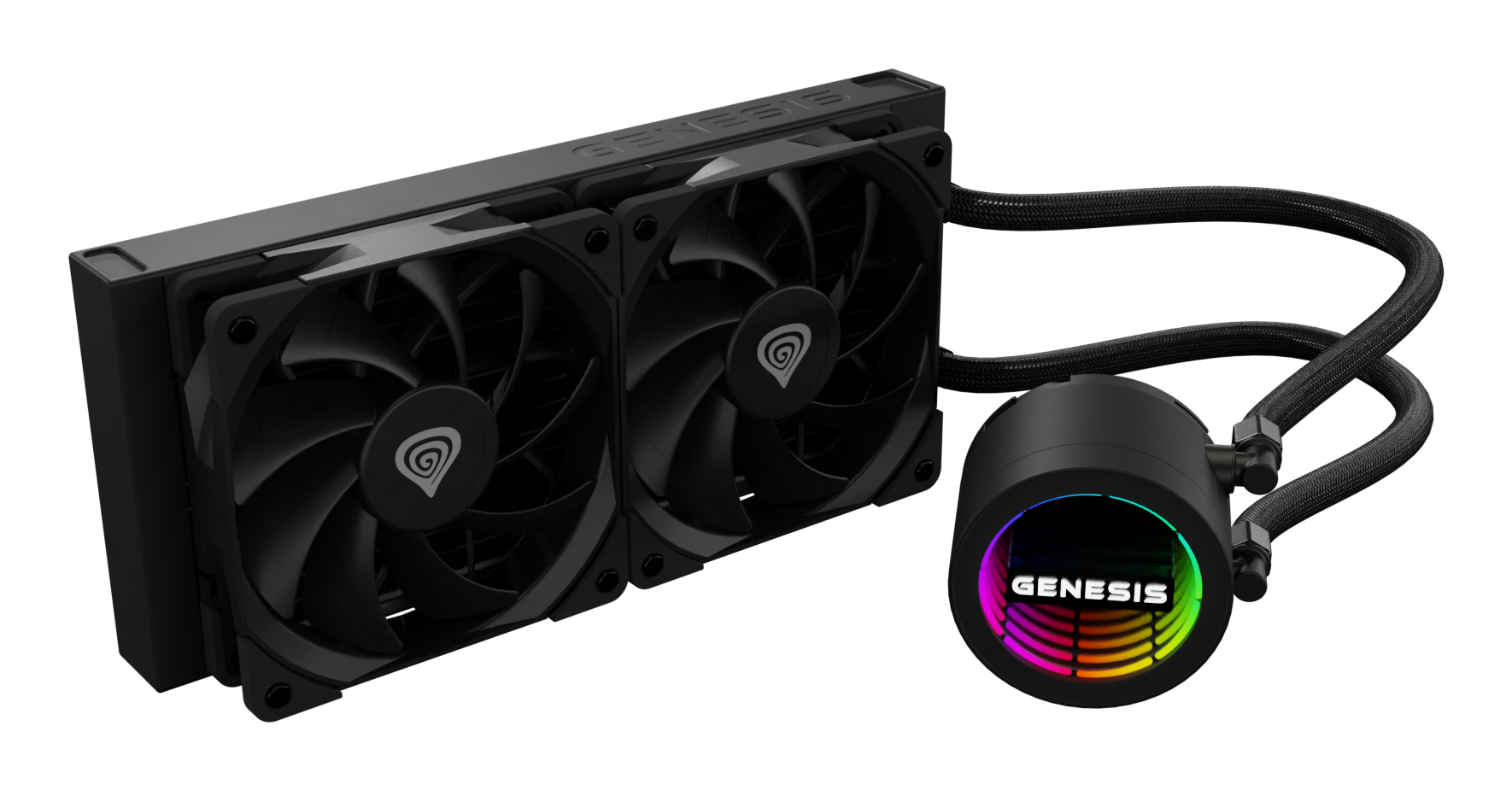 Genesis Hydria 240 Black - 240mm AIO met stille 3-phase pump, dual 120mm PWM-fans.