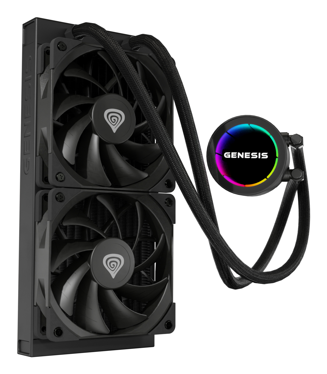 Genesis Hydria 240 Black - 240mm AIO met stille 3-phase pump, dual 120mm PWM-fans.