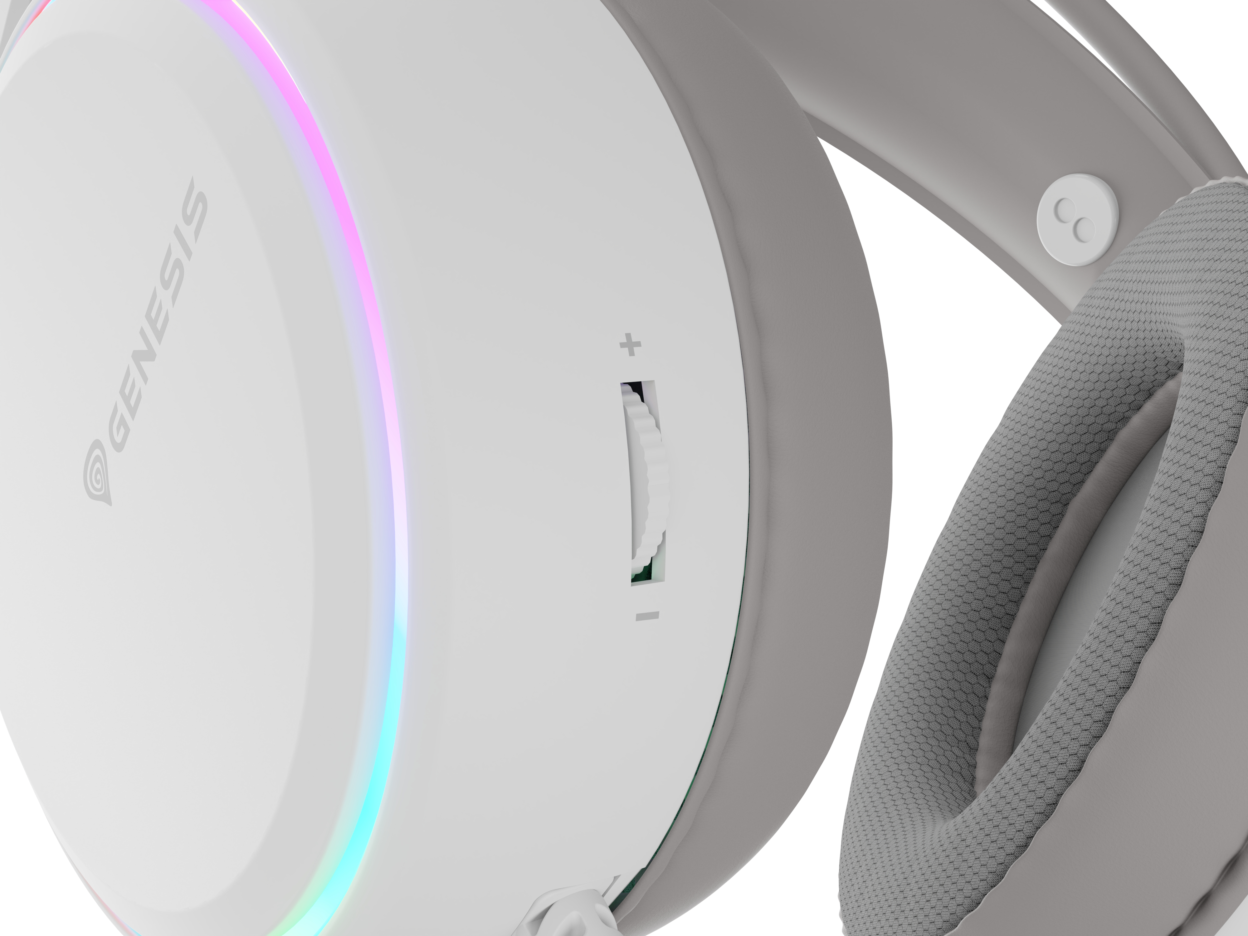 Genesis Neon 613 G2 NSG-2308 gaming headset, 2.0 stereo, over-ear, 50 mm drivers, bedraad, 3.5 mm jack en USB, microfoon, RGB, wit