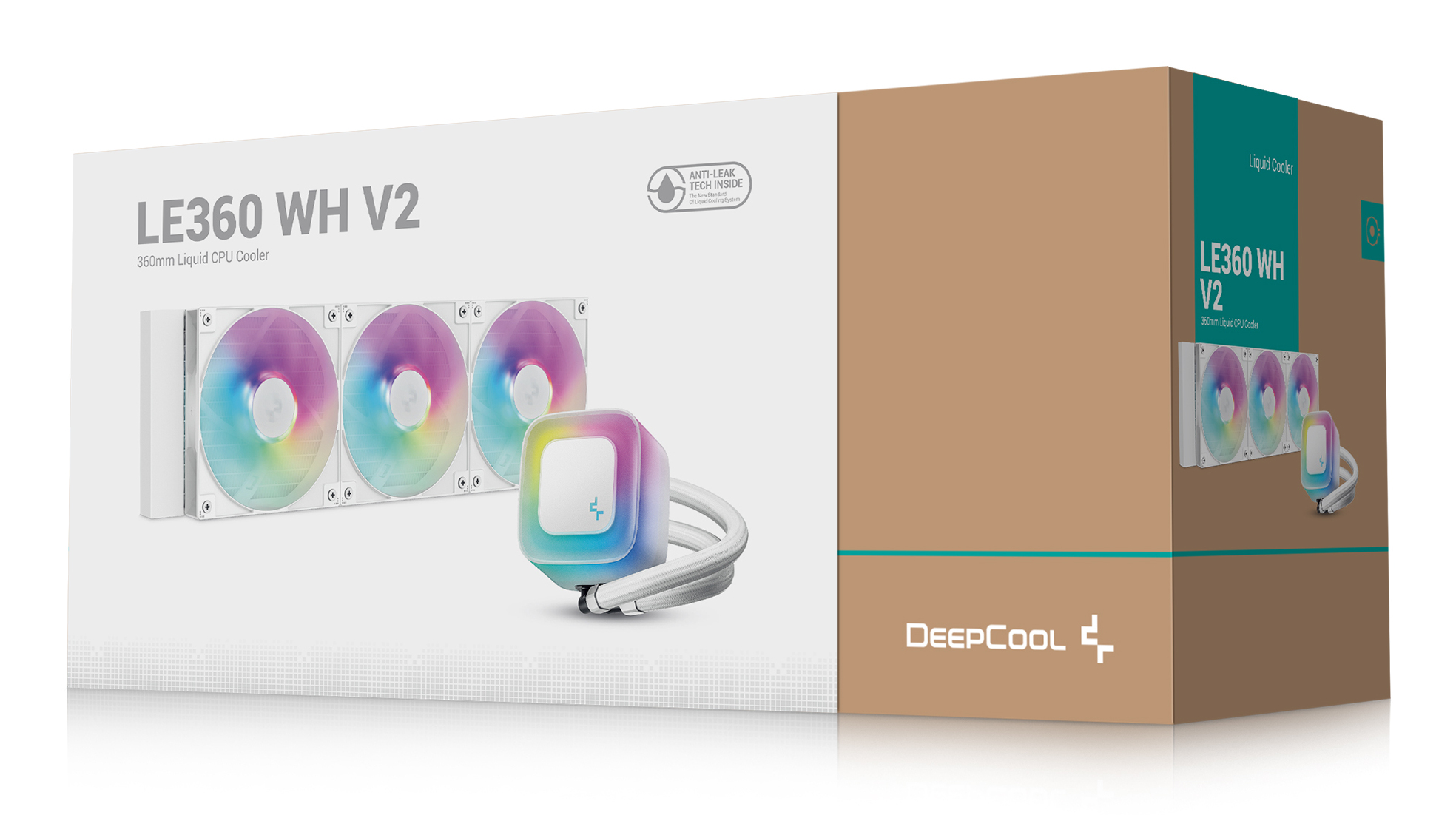 Deepcool LE360 WH V2 Liquid Cooler, 360mm, Replaceable Top Panel, PWM Water Pump, 3400 RPM 3 Phase 6 Slot 4 Pole Motor, Anti-Leak Tech, White