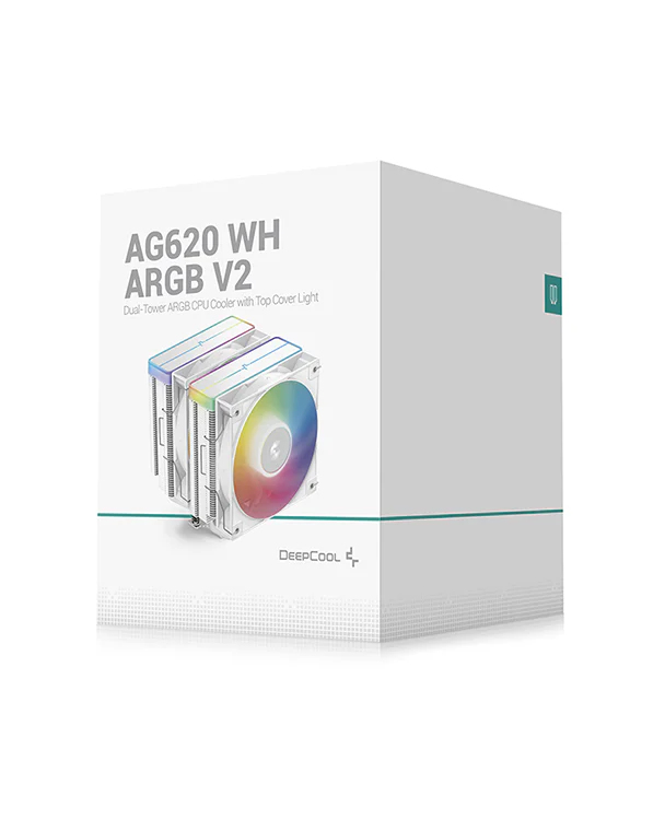 DeepCool AG620 WH ARGB V2 ARGB CPU Air Cooler, Dual-Tower, 120mm ARGB Hydro Bearing Fan, All-White Design, 6 Copper Heat Pipes, ARGB Top Panel, CTT2.0