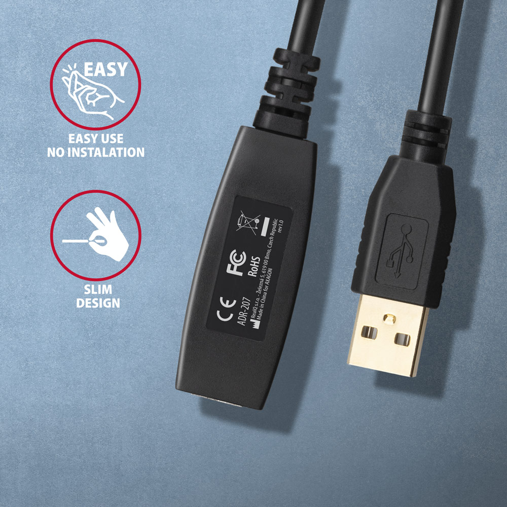 AXAGON ADR-207 USB 2.0 A-M -> A-F active extension/repeater cable 7.5m