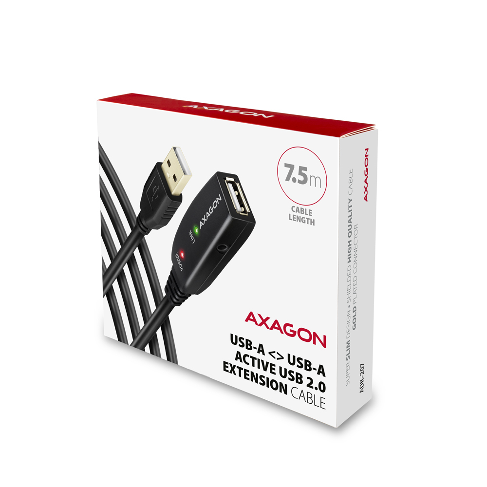 AXAGON ADR-207 USB 2.0 A-M -> A-F active extension/repeater cable 7.5m