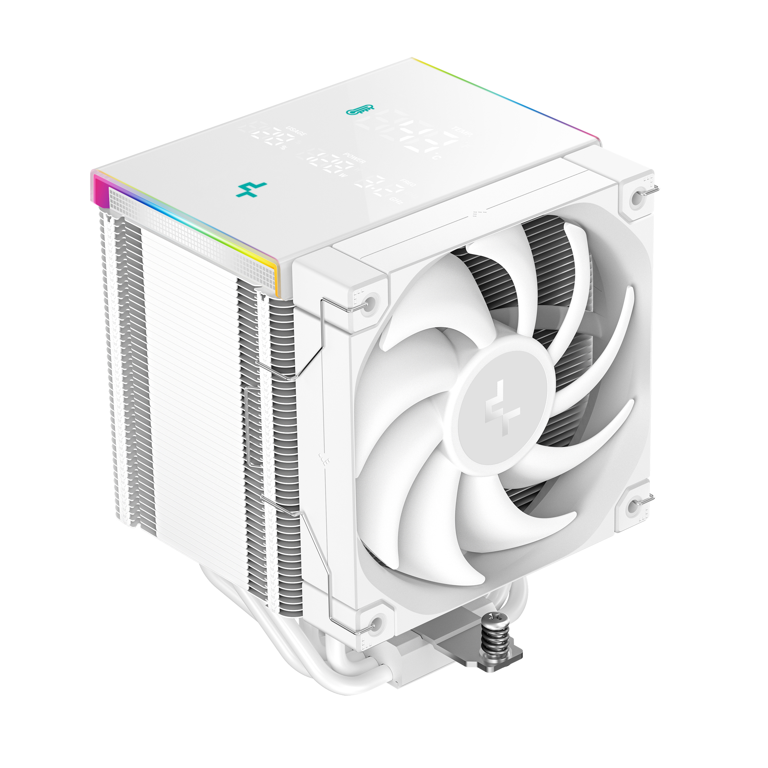 DeepCool AK500 DIGITAL PRO WH Air Cooler, Dual Tower, FT12 SE FDB Fans, Real-Time CPU Status Screen with Multiple Data Point Display, 5 Copper Heat Pipes, CTT2.0 Technology, All White Design