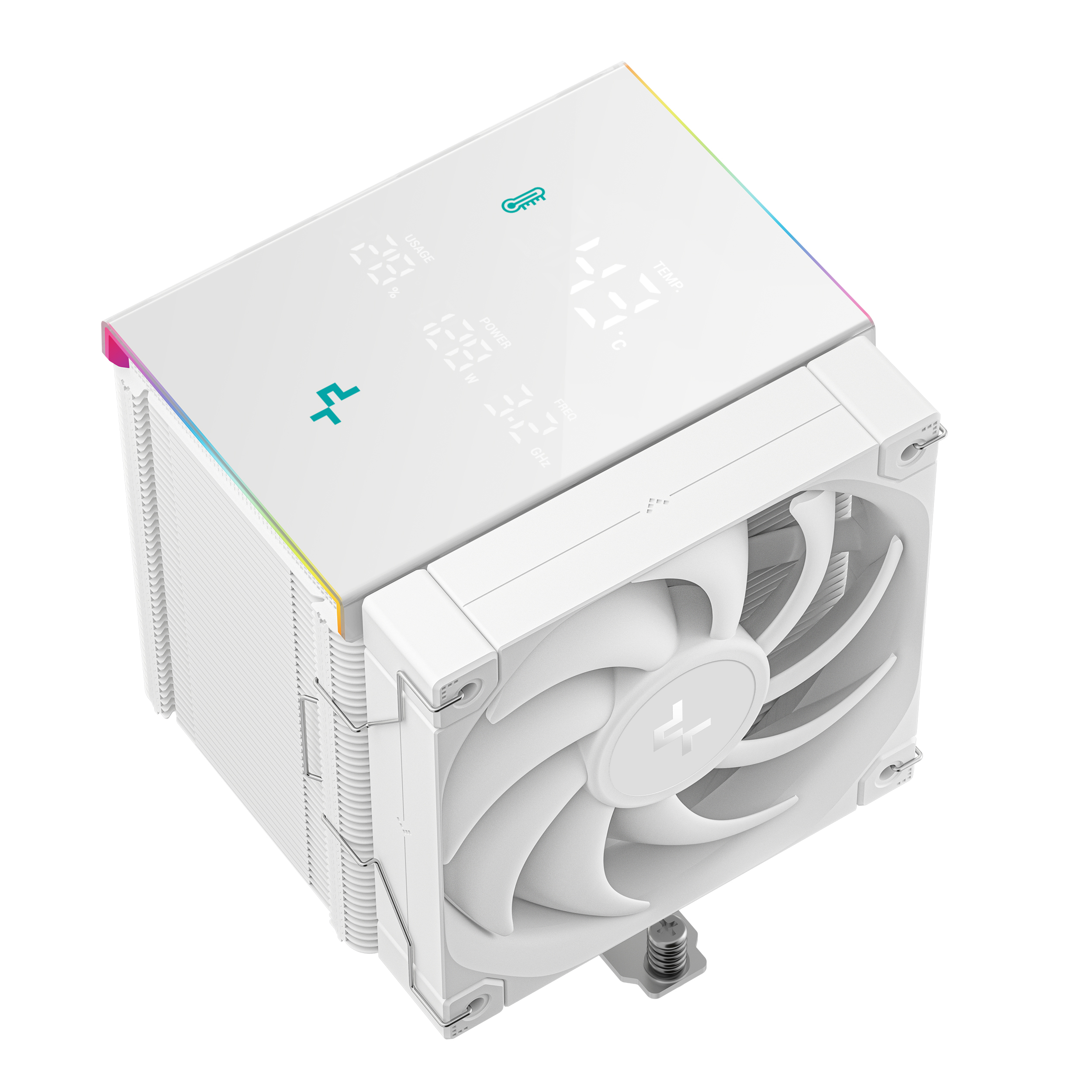 DeepCool AK500 DIGITAL PRO WH Air Cooler, Dual Tower, FT12 SE FDB Fans, Real-Time CPU Status Screen with Multiple Data Point Display, 5 Copper Heat Pipes, CTT2.0 Technology, All White Design