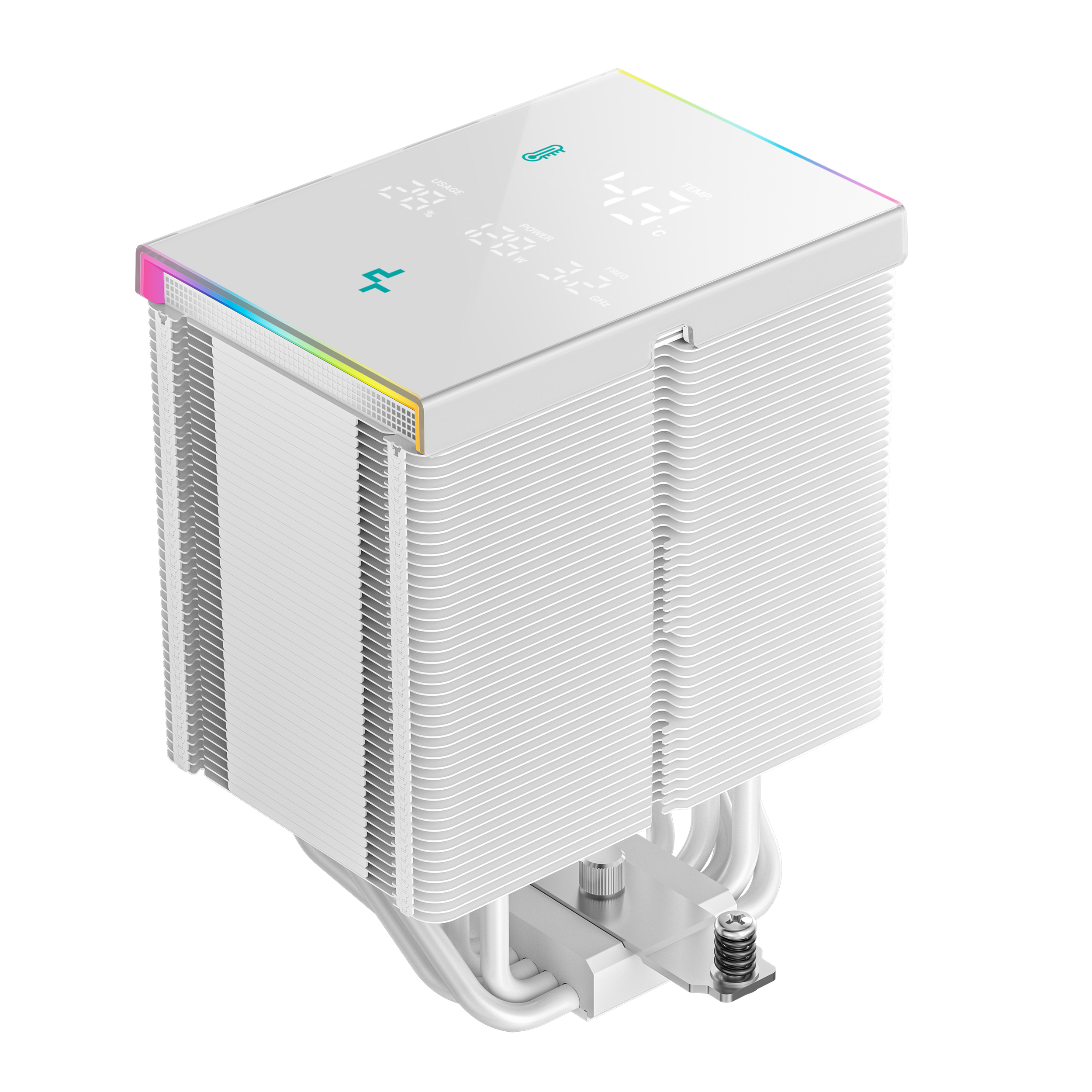 DeepCool AK500 DIGITAL PRO WH Air Cooler, Dual Tower, FT12 SE FDB Fans, Real-Time CPU Status Screen with Multiple Data Point Display, 5 Copper Heat Pipes, CTT2.0 Technology, All White Design