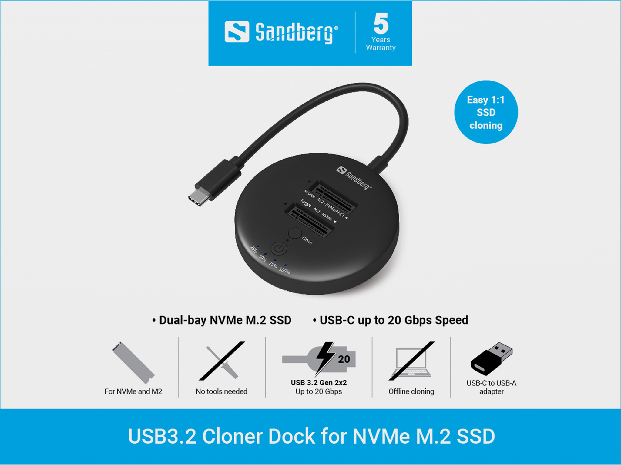 Sandberg USB3.2 Cloner Dock for NVMe M.2 SSD