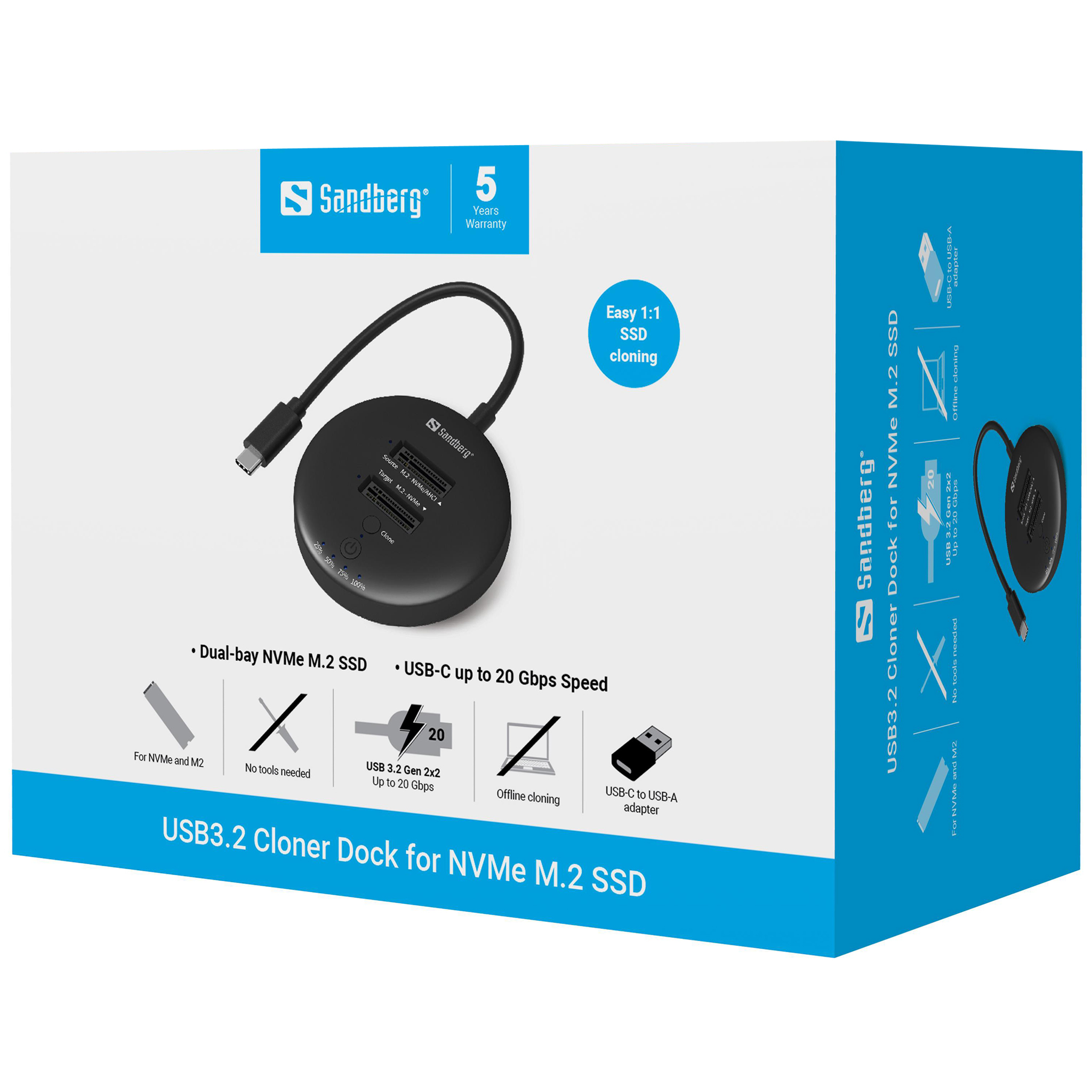 Sandberg USB3.2 Cloner Dock for NVMe M.2 SSD
