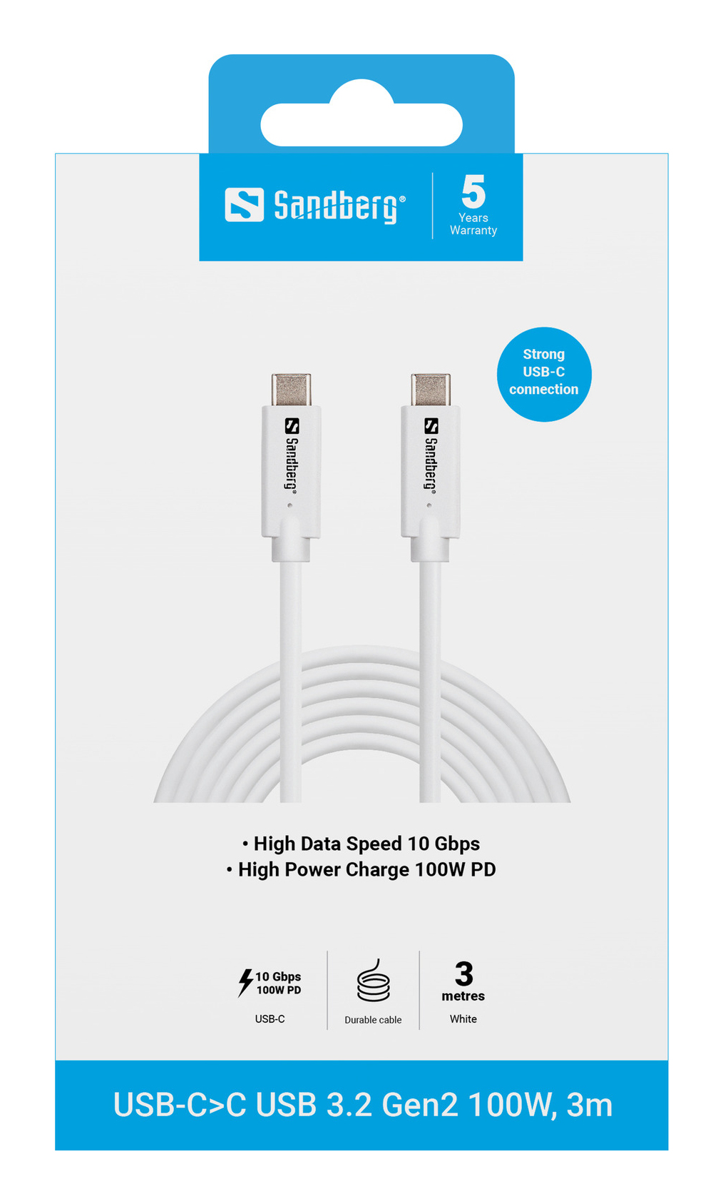Sandberg USB-C>C USB 3.2 Gen2 100W, 3m