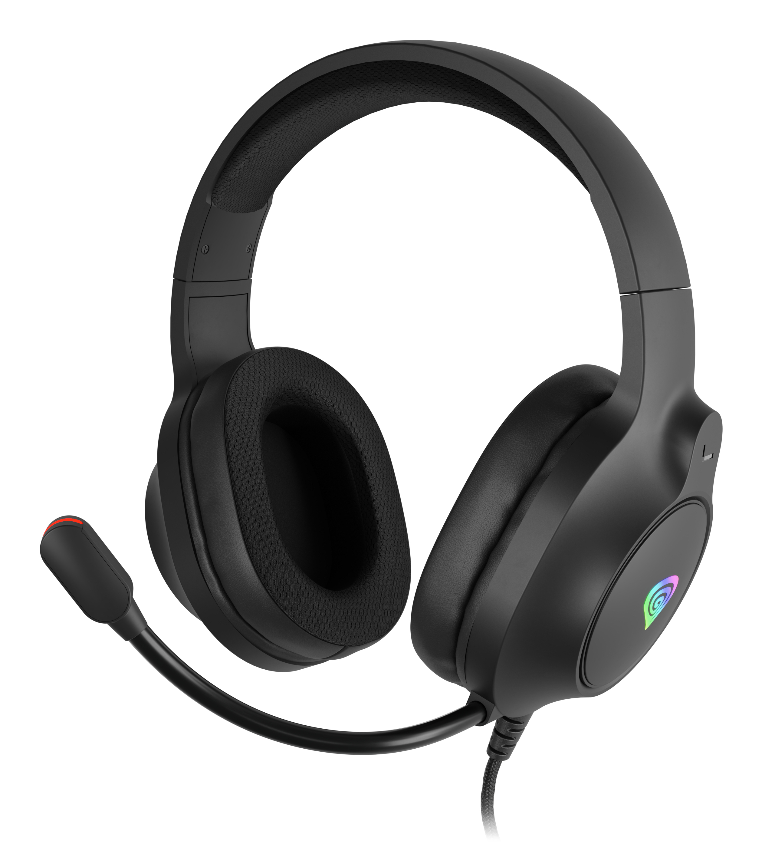 Genesis Neon 213 NSG-2306 gaming headset, 2.0 stereo, over-ear, 50 mm drivers, bedraad, 3.5 mm jack en USB, microfoon, RGB, zwart