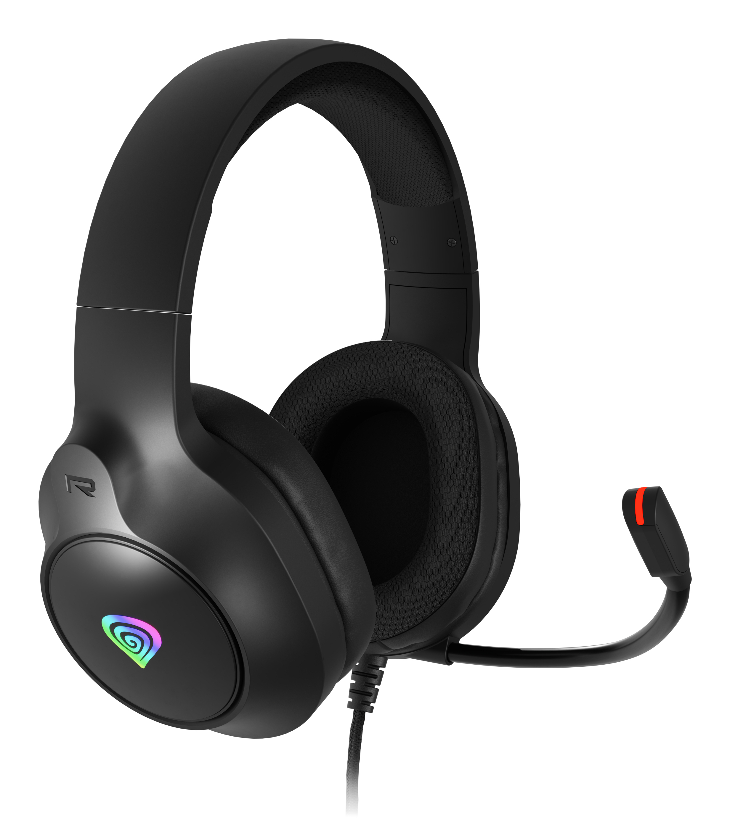 Genesis Neon 213 NSG-2306 gaming headset, 2.0 stereo, over-ear, 50 mm drivers, bedraad, 3.5 mm jack en USB, microfoon, RGB, zwart