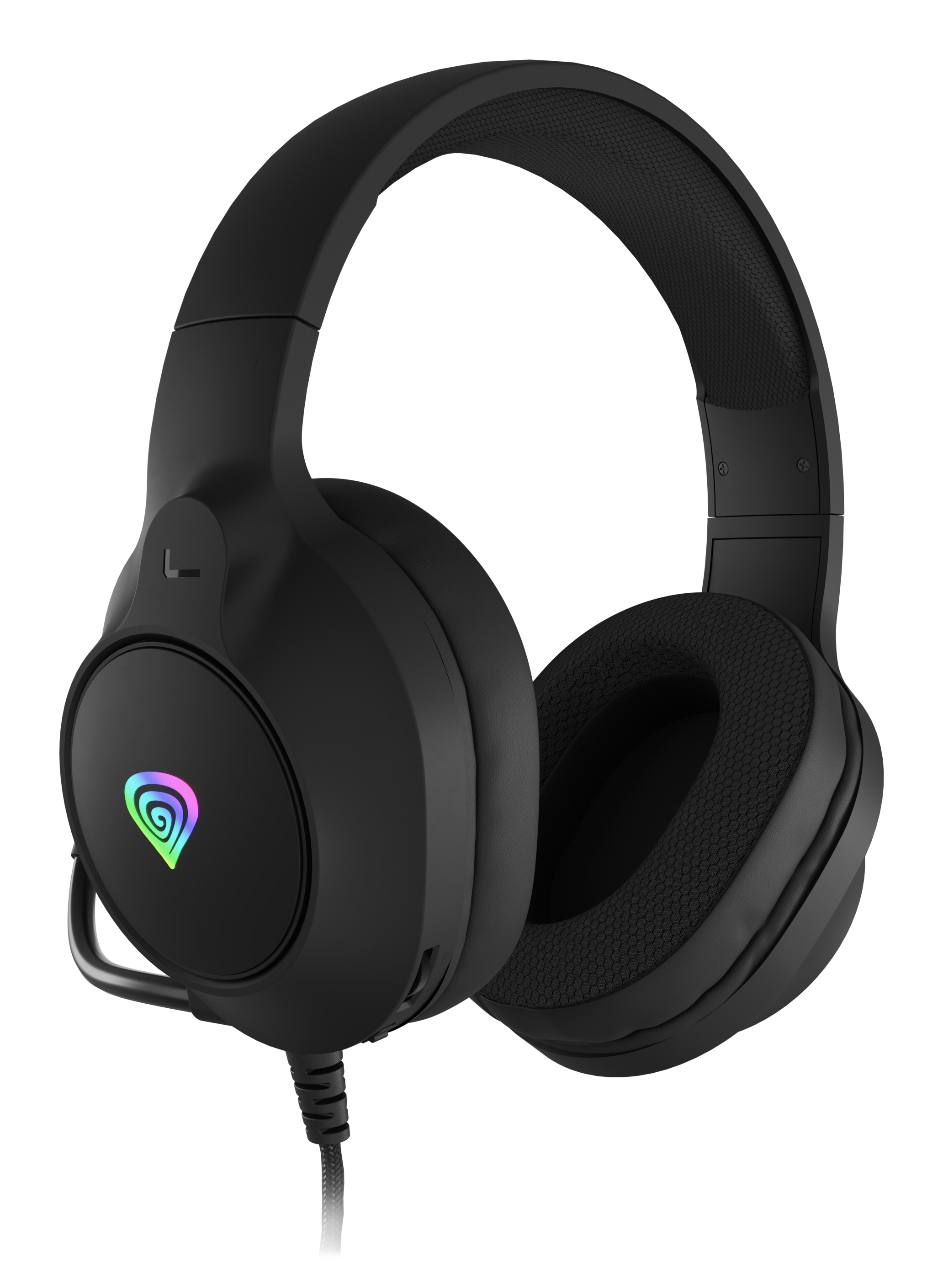 Genesis Neon 213 NSG-2306 gaming headset, 2.0 stereo, over-ear, 50 mm drivers, bedraad, 3.5 mm jack en USB, microfoon, RGB, zwart