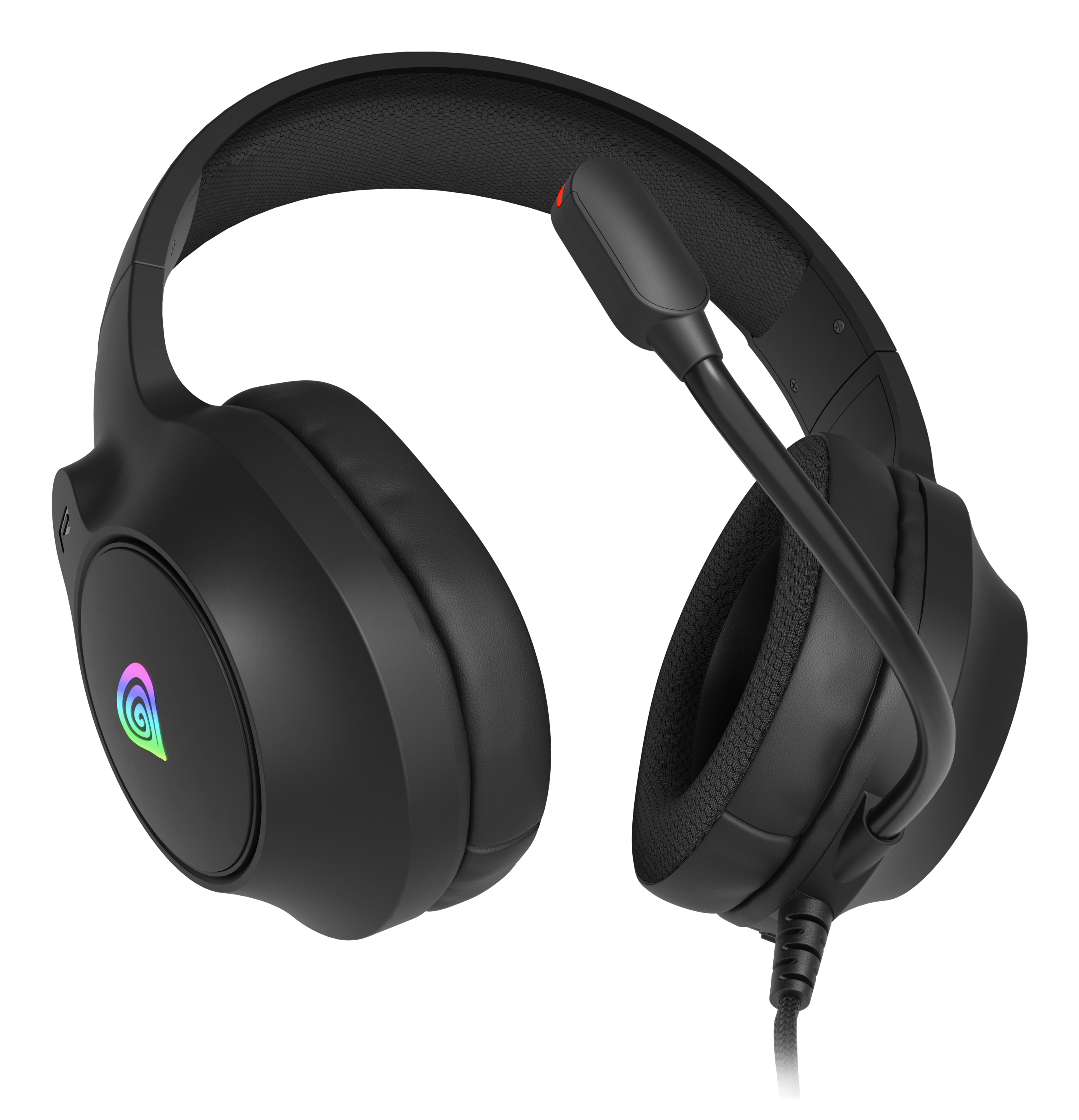 Genesis Neon 213 NSG-2306 gaming headset, 2.0 stereo, over-ear, 50 mm drivers, bedraad, 3.5 mm jack en USB, microfoon, RGB, zwart