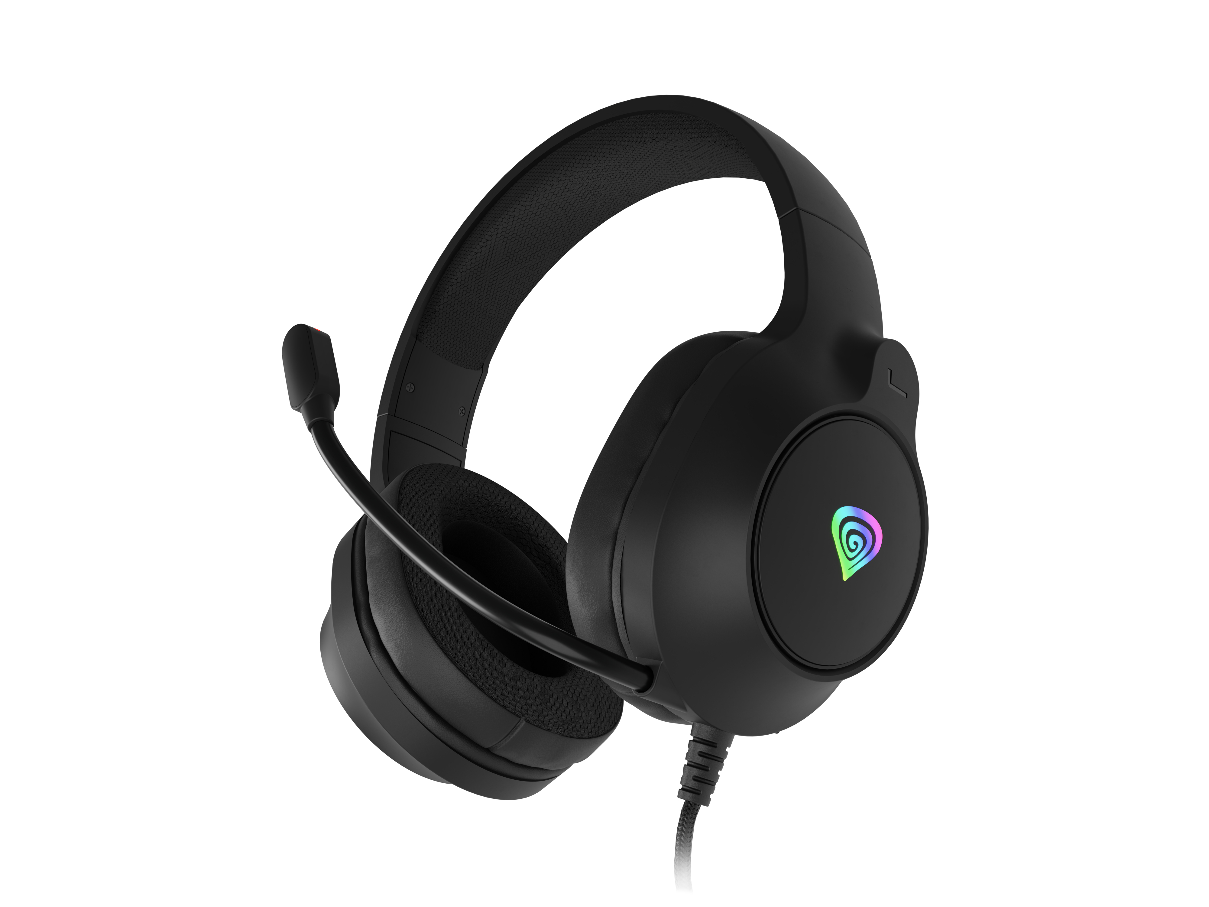 Genesis Neon 213 NSG-2306 gaming headset, 2.0 stereo, over-ear, 50 mm drivers, bedraad, 3.5 mm jack en USB, microfoon, RGB, zwart