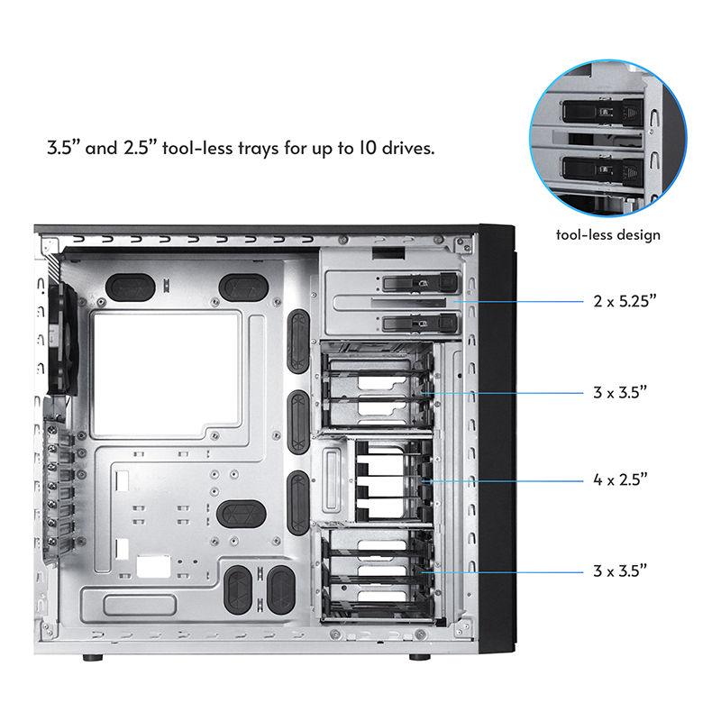 Chieftec Uni // Chieftec Uni // Black, ATX workstation 2 x 5,25 External, 6 x 3,5 and 4 x 2,5 Internal, pre-installed 120mm PWM fan, 360mm AIO compatible