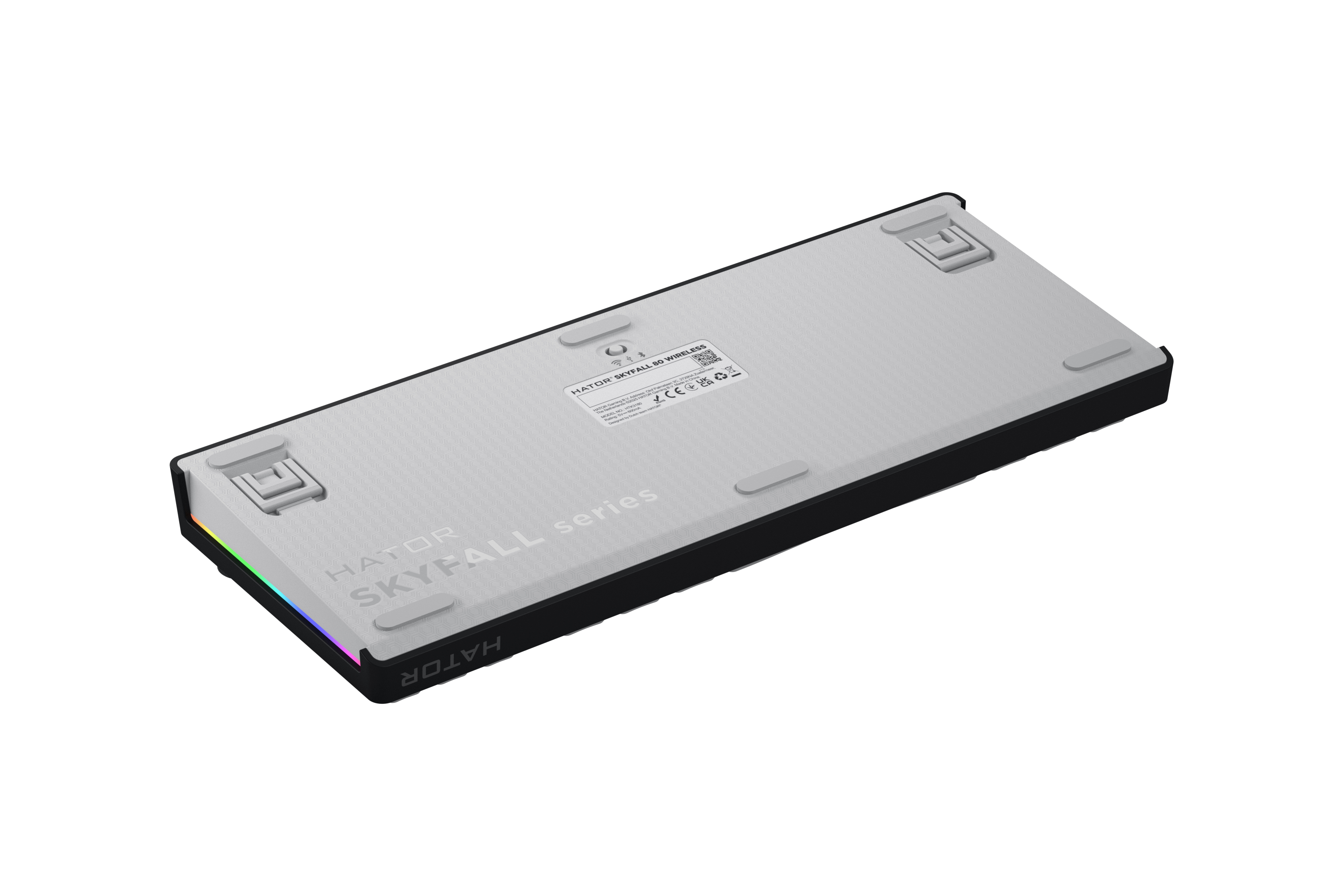 HATOR Skyfall 80 wireless, white-black, ABS OMA white-white US-ANSI, HATOR Aurum Lemon 70M linear mechanical hotswap 50gf switches, 2.4GHz/Bluetooth/USB, 4000mAh, gasket mount structure & anti-noise sandwich, knob, RGB workspace&gaming keyboard - (HTK318