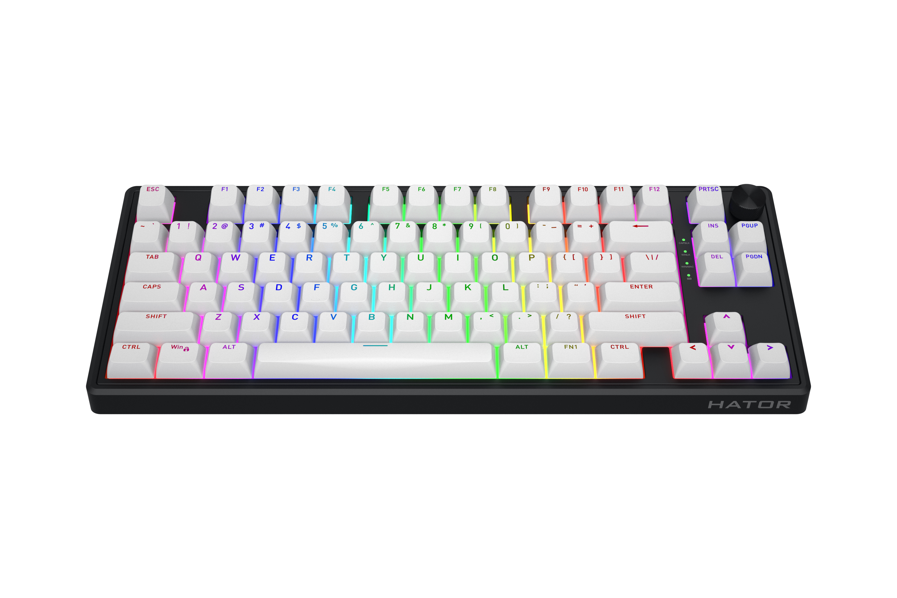 HATOR Skyfall 80 wireless, white-black, ABS OMA white-white US-ANSI, HATOR Aurum Lemon 70M linear mechanical hotswap 50gf switches, 2.4GHz/Bluetooth/USB, 4000mAh, gasket mount structure & anti-noise sandwich, knob, RGB workspace&gaming keyboard - (HTK318