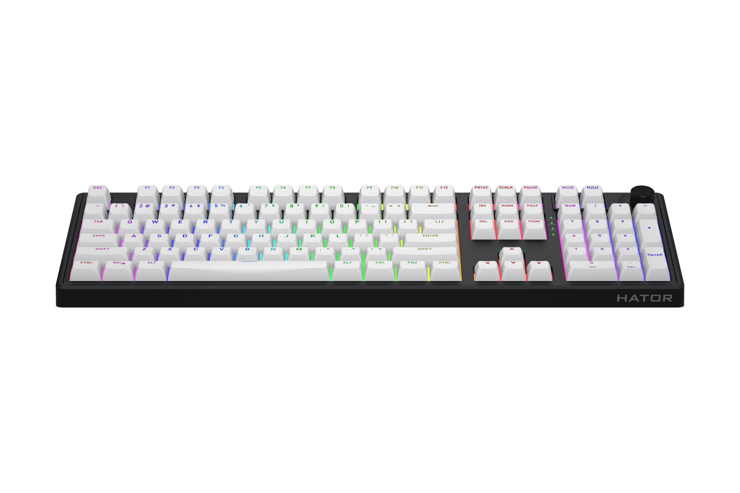 HATOR Skyfall 100 wireless, white-black, ABS OMA white-white US-ANSI, HATOR Aurum Lemon 70M linear mechanical hotswap 50gf switches, 2.4GHz/Bluetooth/USB, 4000mAh, gasket mount structure and anti-noise sandwich, knob, RGB workspace&gaming keyboard - (HTK