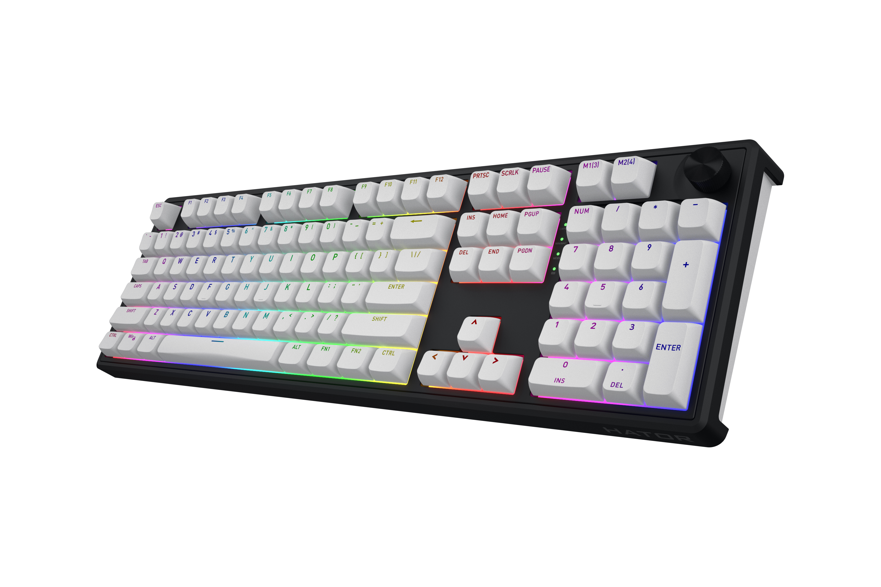 HATOR Skyfall 100 wireless, white-black, ABS OMA white-white US-ANSI, HATOR Aurum Lemon 70M linear mechanical hotswap 50gf switches, 2.4GHz/Bluetooth/USB, 4000mAh, gasket mount structure and anti-noise sandwich, knob, RGB workspace&gaming keyboard - (HTK
