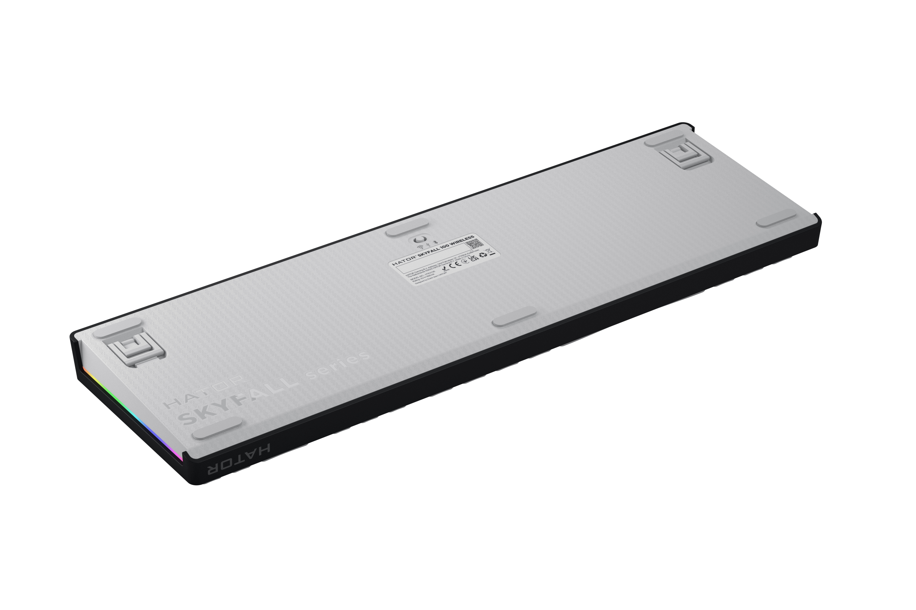 HATOR Skyfall 100 wireless, white-black, ABS OMA white-white US-ANSI, HATOR Aurum Lemon 70M linear mechanical hotswap 50gf switches, 2.4GHz/Bluetooth/USB, 4000mAh, gasket mount structure and anti-noise sandwich, knob, RGB workspace&gaming keyboard - (HTK