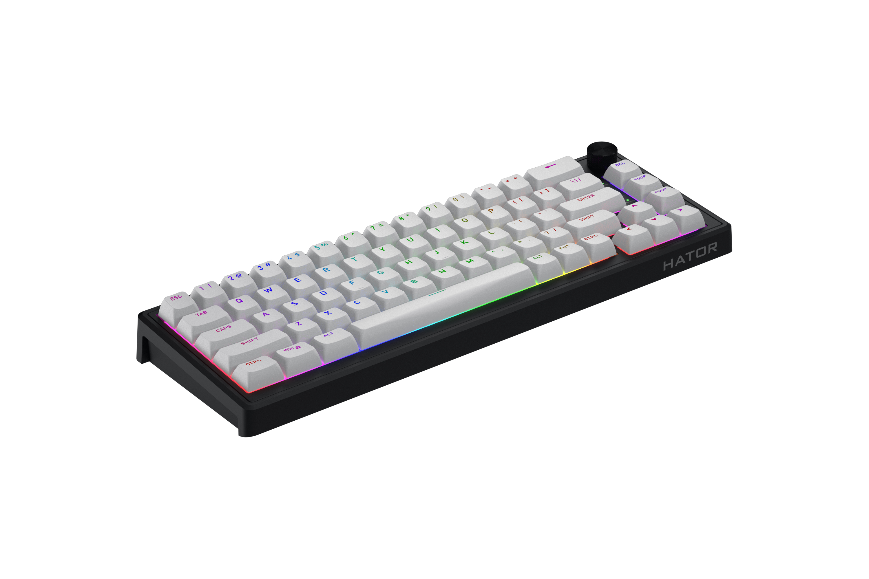 HATOR Skyfall 65 MAG ULTRA 8K, black-black, PBT OMA white-white US-ANSI, HATOR Aurum Strawberry 100M magnetic hotswap 45gf switches, 8K USB polling rate, 64K single key, gasket mount structure & anti-noise sandwich, knob, RGB analog gaming keyboard - (HT