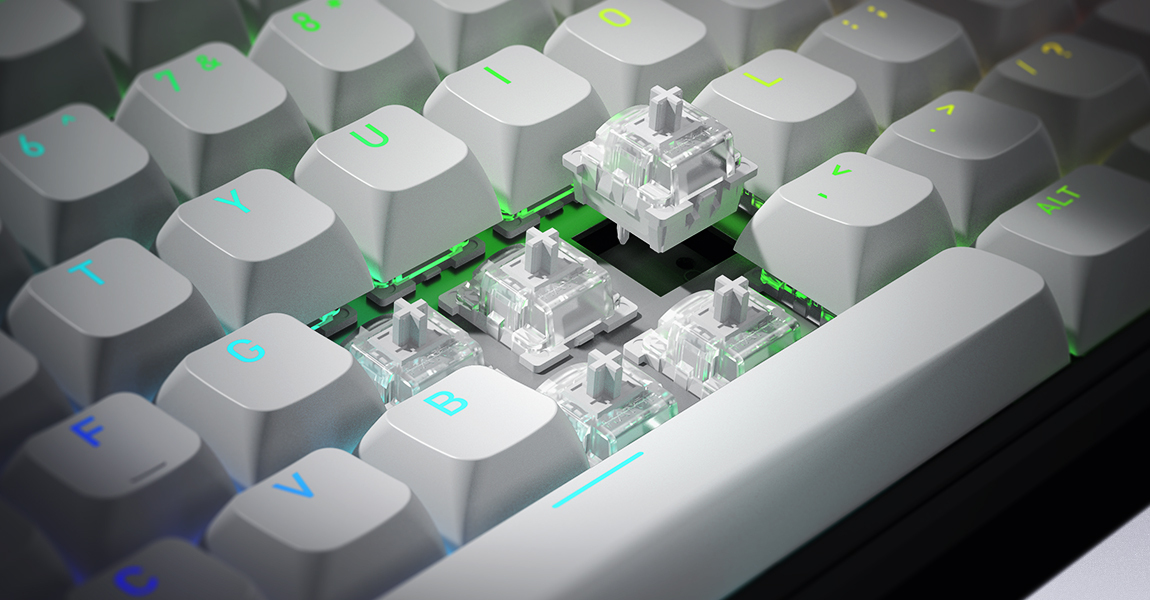 HATOR Skyfall 65 MAG ULTRA 8K, black-black, PBT OMA white-white US-ANSI, HATOR Aurum Strawberry 100M magnetic hotswap 45gf switches, 8K USB polling rate, 64K single key, gasket mount structure & anti-noise sandwich, knob, RGB analog gaming keyboard - (HT