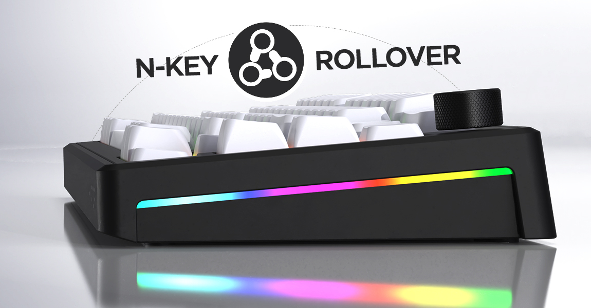 HATOR Skyfall 65 MAG ULTRA 8K, black-black, PBT OMA white-white US-ANSI, HATOR Aurum Strawberry 100M magnetic hotswap 45gf switches, 8K USB polling rate, 64K single key, gasket mount structure & anti-noise sandwich, knob, RGB analog gaming keyboard - (HT