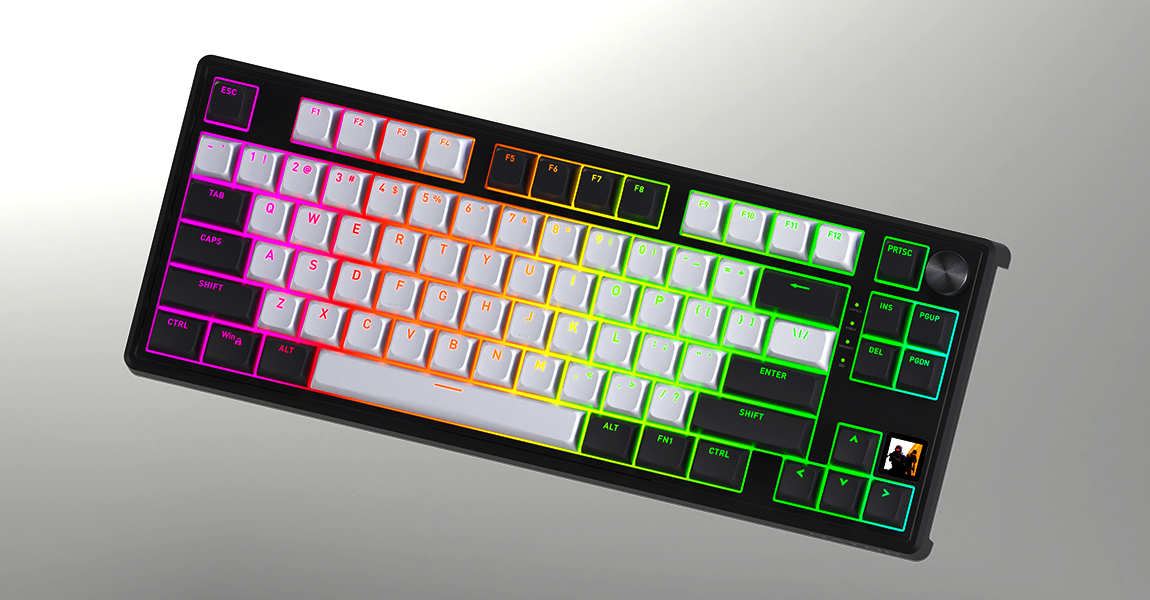 HATOR Skyfall 65 MAG ULTIMA 8K, wireless white-black, PBT OMA white-black US-ANSI, HATOR Aurum Strawberry 100M magnetic hotswap 45gf switches, 2.4GHz/Bluetooth/USB, dual 8K polling rate, 64K single key, 8000mAh, gasket mount & anti-noise, 3.5 TFT screen,