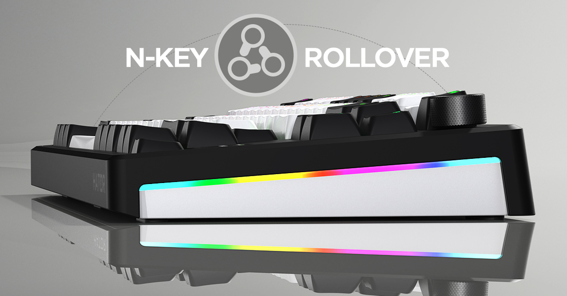 HATOR Skyfall 65 MAG ULTIMA 8K, wireless white-black, PBT OMA white-black US-ANSI, HATOR Aurum Strawberry 100M magnetic hotswap 45gf switches, 2.4GHz/Bluetooth/USB, dual 8K polling rate, 64K single key, 8000mAh, gasket mount & anti-noise, 3.5 TFT screen,