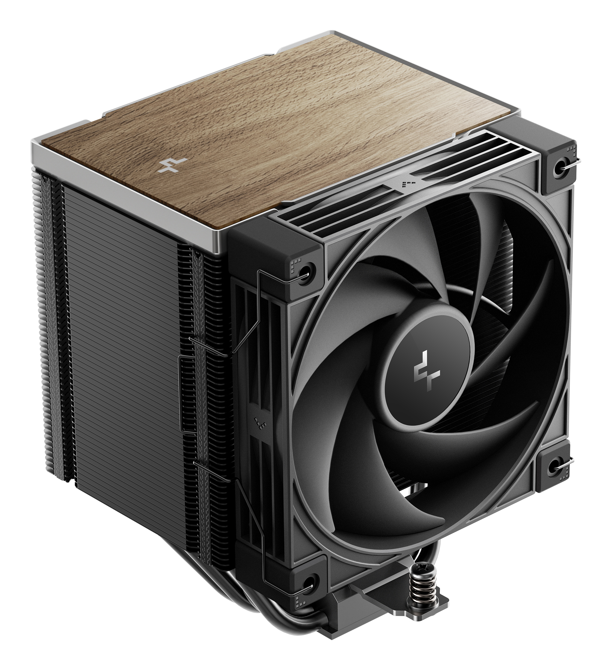DeepCool AK500 G2 Air Cooler, Single Tower, Performance Fan, Wood Grain Top Cover, Replaceable Black Matrix-Style Sticker, CTT 2.0, 5 Copper Heat Pipes, Activate Clearing Tech, 0-RPM Startup/Stop, Black.