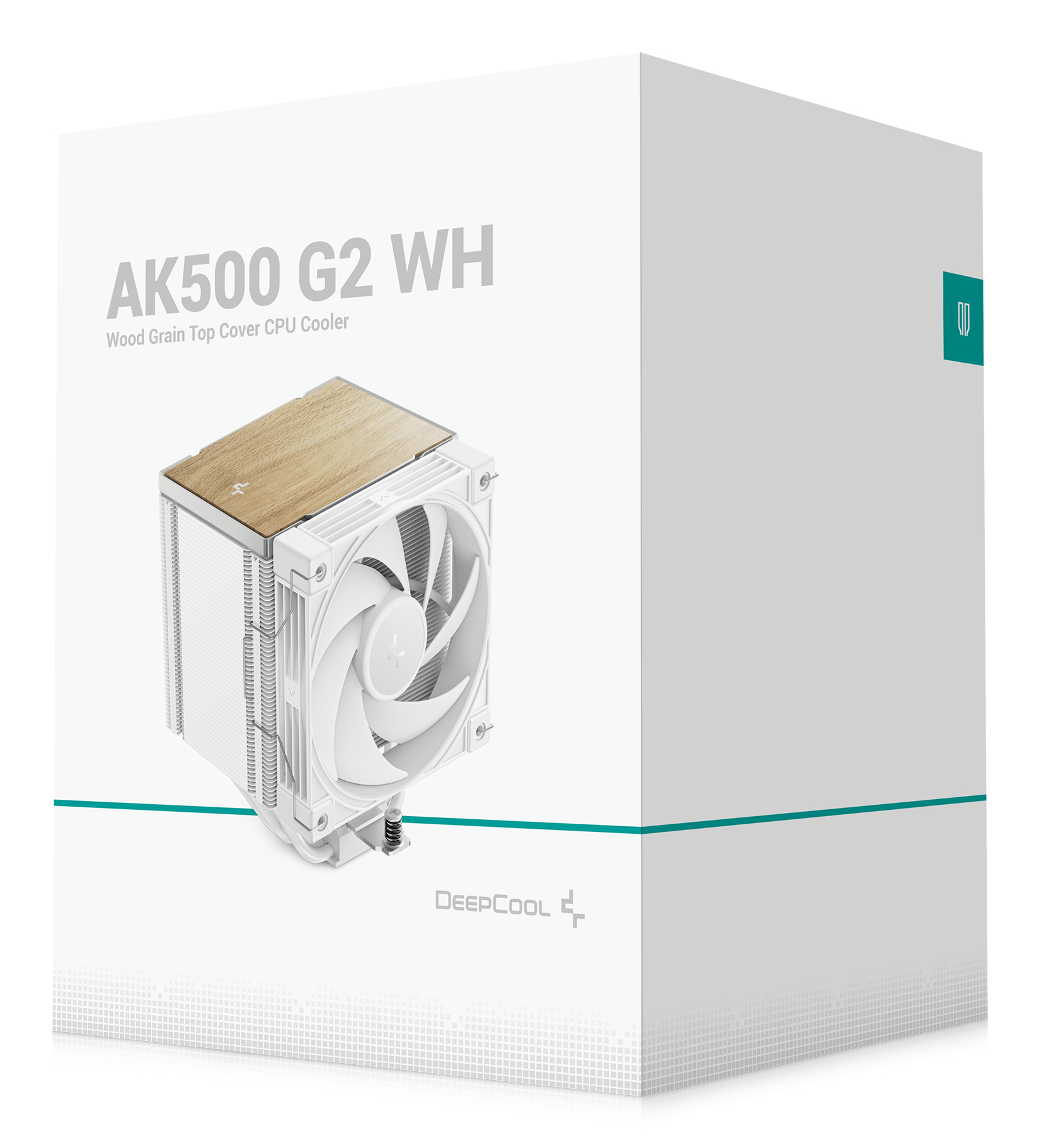 DeepCool AK500 G2 WH Air Cooler, Single Tower, Performance Fan, Wood Grain Top Cover, Replaceable White Matrix-Style Sticker, CTT 2.0, 5 Copper Heat Pipes, Activate Clearing Tech, 0-RPM Startup/Stop, White.