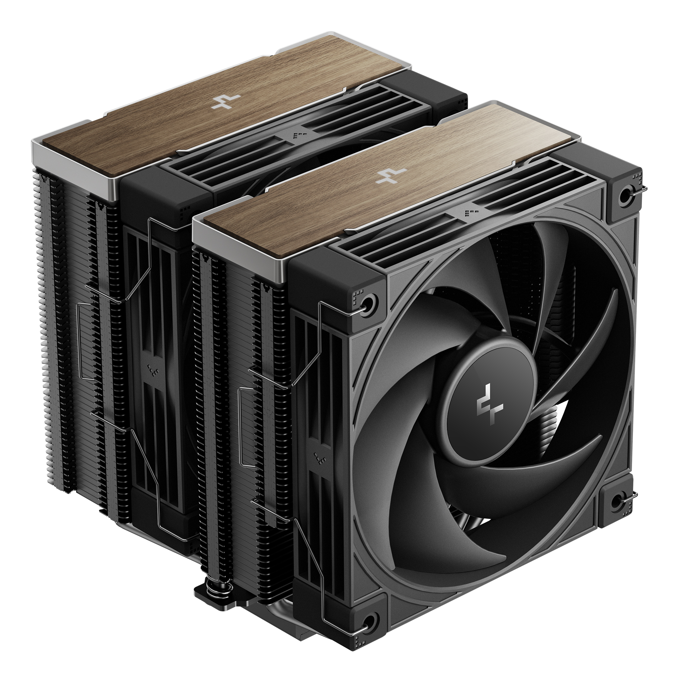 DeepCool AK620 G2 Air Cooler, Dual Tower, Performance Fan, Wood Grain Top Cover, Replaceable Black Matrix-Style Sticker, CTT 2.0, 6 Copper Heat Pipes, Activate Clearing Tech, 0-RPM Startup/Stop, Black.