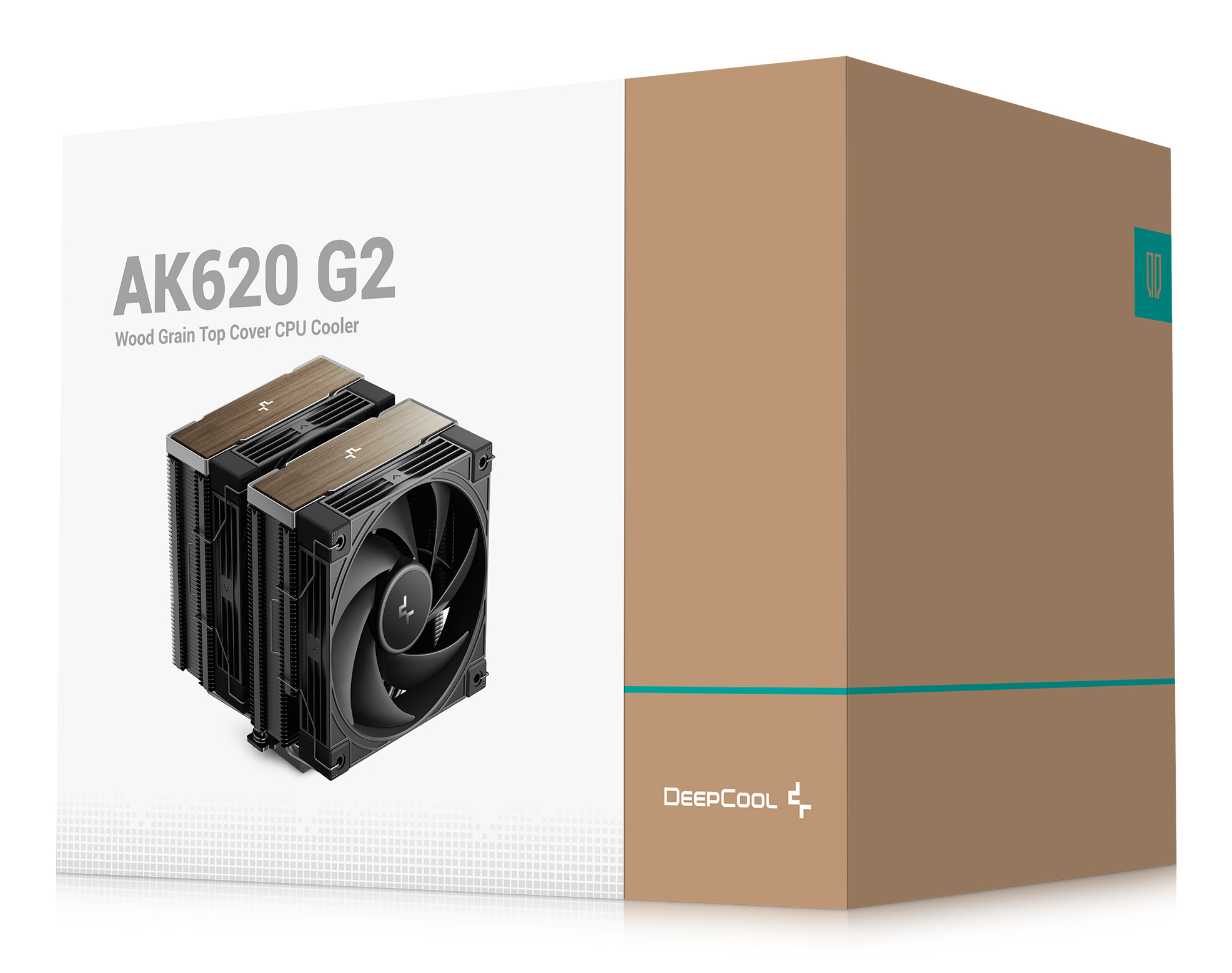 DeepCool AK620 G2 Air Cooler, Dual Tower, Performance Fan, Wood Grain Top Cover, Replaceable Black Matrix-Style Sticker, CTT 2.0, 6 Copper Heat Pipes, Activate Clearing Tech, 0-RPM Startup/Stop, Black.
