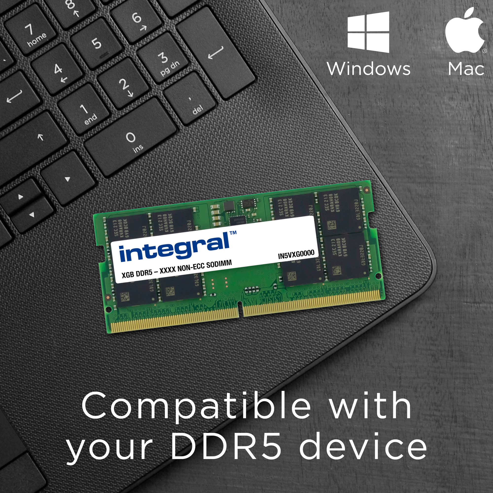 Integral Kit 16 GB (2 x8 GB) DDR5 SO-DIMM PC5-38400 - 4800Mhz - non-ecc - unbuffered - 288 pins