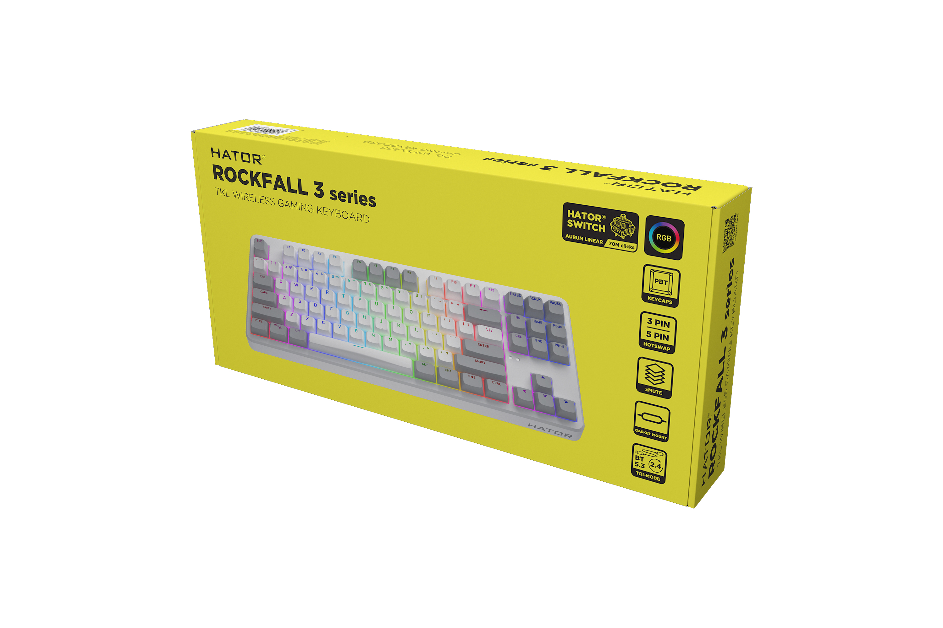 HATOR Rockfall 3 TKL wireless orange (SQWL87) white, QMK/VIA, OMA profile US layout ANSI (white-gray keycaps) Keyboard - linear Mechanical Switches - US - ANSI Layout (SQWL87W)
