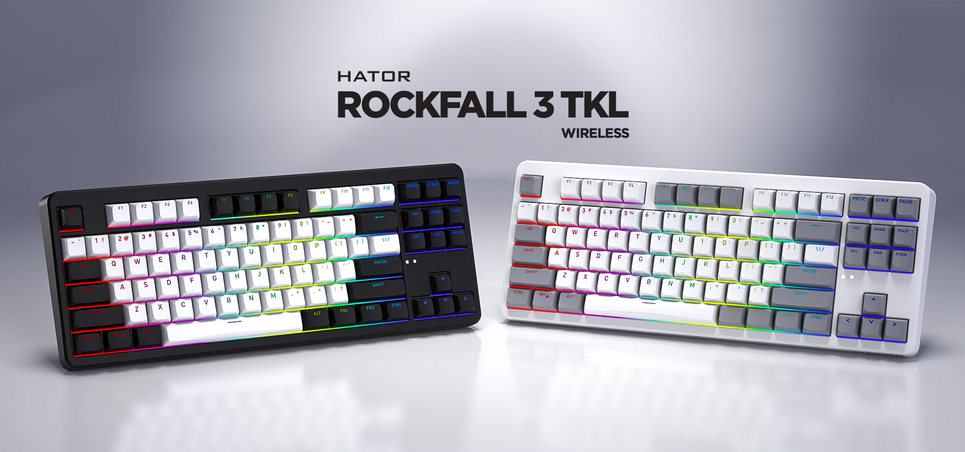 HATOR Rockfall 3 TKL wireless orange (SQWL87) white, QMK/VIA, OMA profile US layout ANSI (white-gray keycaps) Keyboard - linear Mechanical Switches - US - ANSI Layout (SQWL87W)