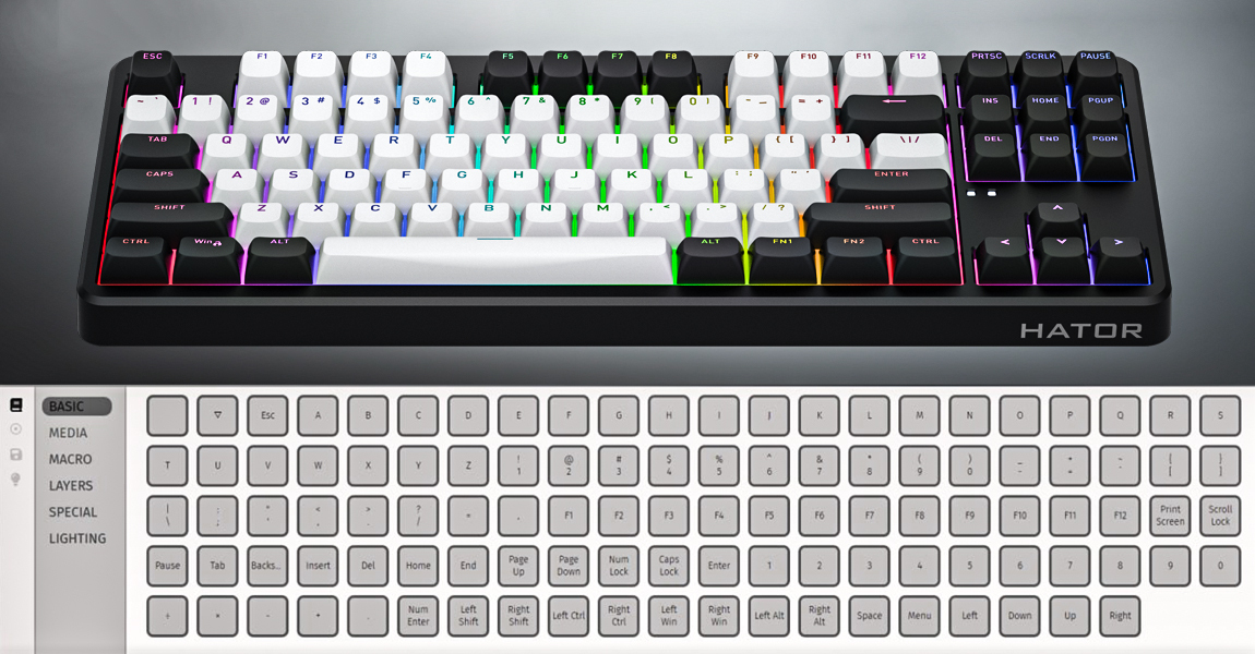 HATOR Rockfall 3 TKL wireless orange (SQWL87) white, QMK/VIA, OMA profile US layout ANSI (white-gray keycaps) Keyboard - linear Mechanical Switches - US - ANSI Layout (SQWL87W)