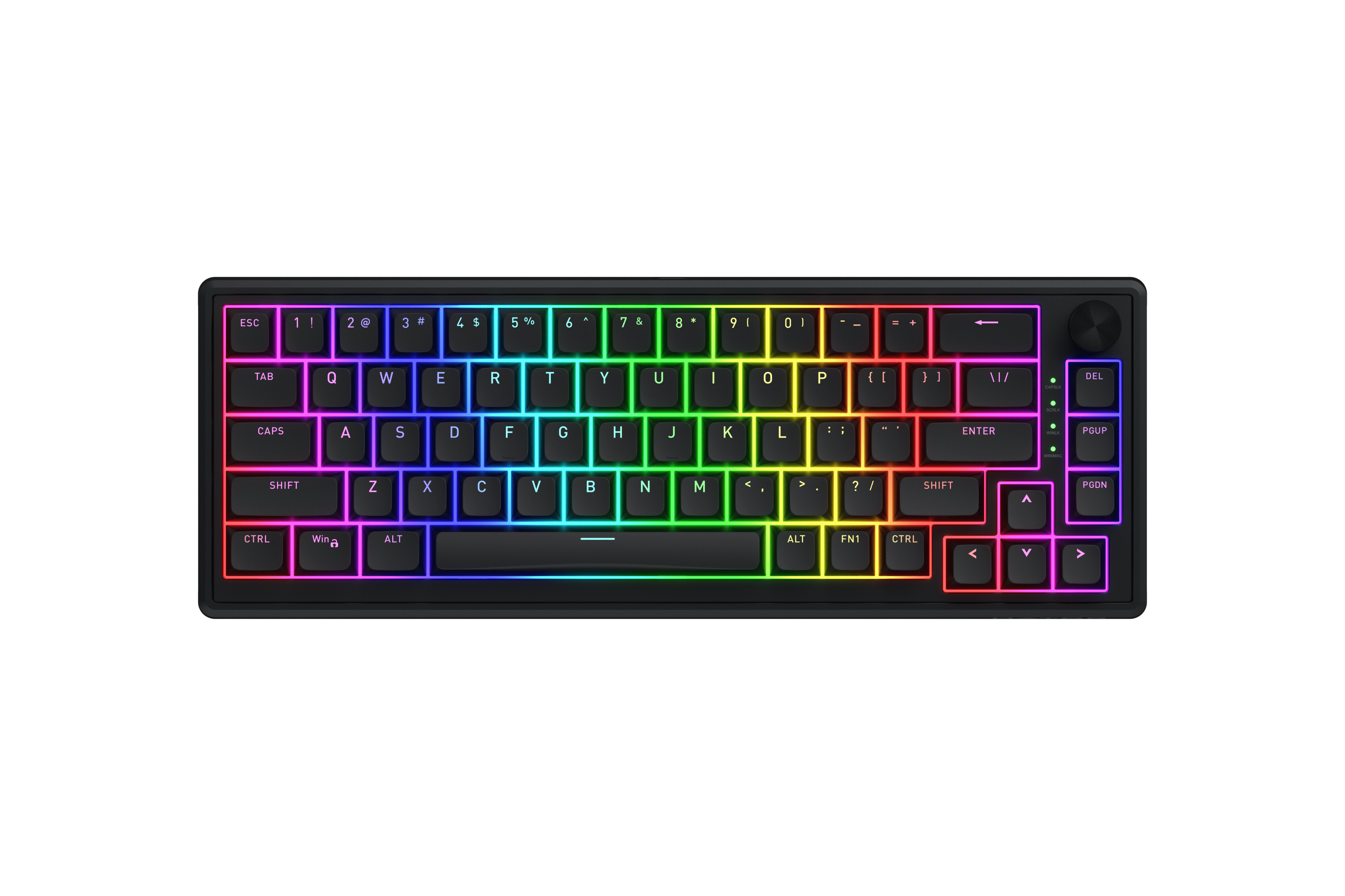 HATOR Skyfall 65, black-black, ABS OMA black-black keycaps US-ANSI Layout, HATOR Aurum Sterling 70M linear speed mechanical hotswap 50gf switches, USB, gasket mount structure & anti-noise sandwich, knob, RGB workspace&gaming keyboard - (HTK1160)
